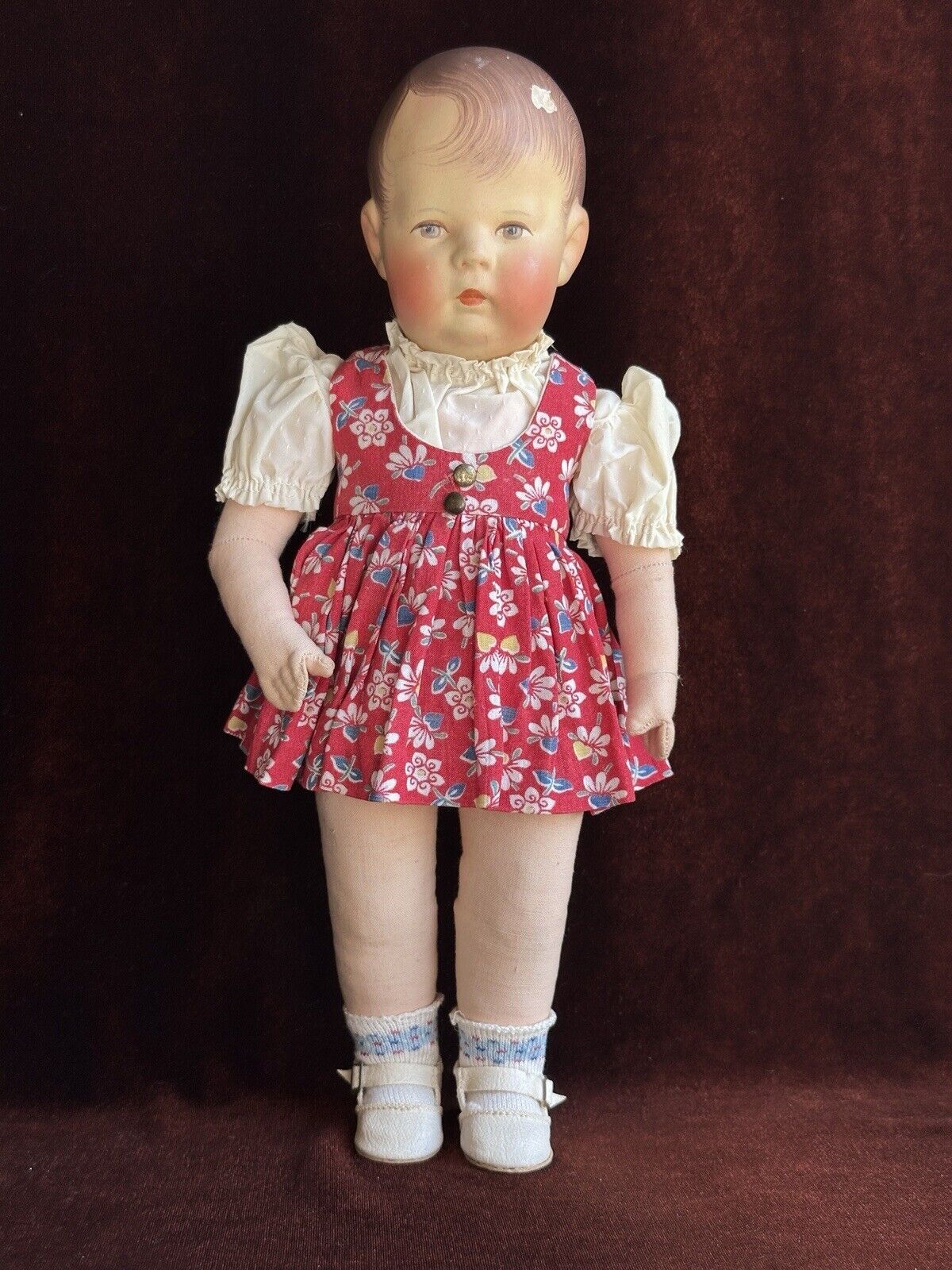Antique/Vintage German Kathe Kruse 13.75” Cloth Character Girl Doll