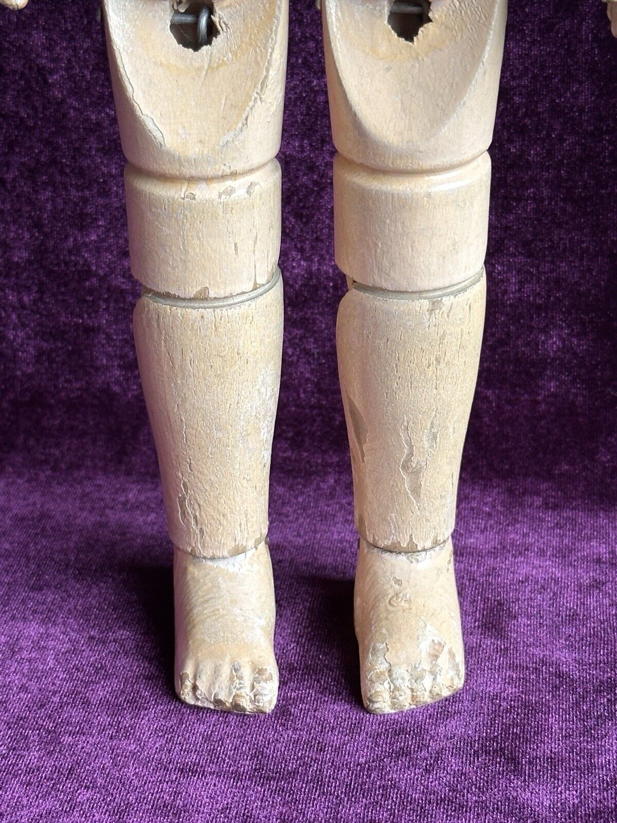 Antique 14” American Schoenhut Model 312 Wood Carved Spring Jointed Girl Doll