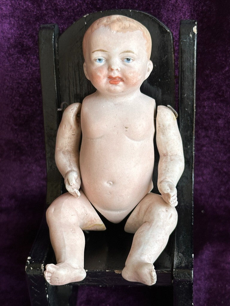 Antique German 5.25” All Bisque Miniature Baby Doll