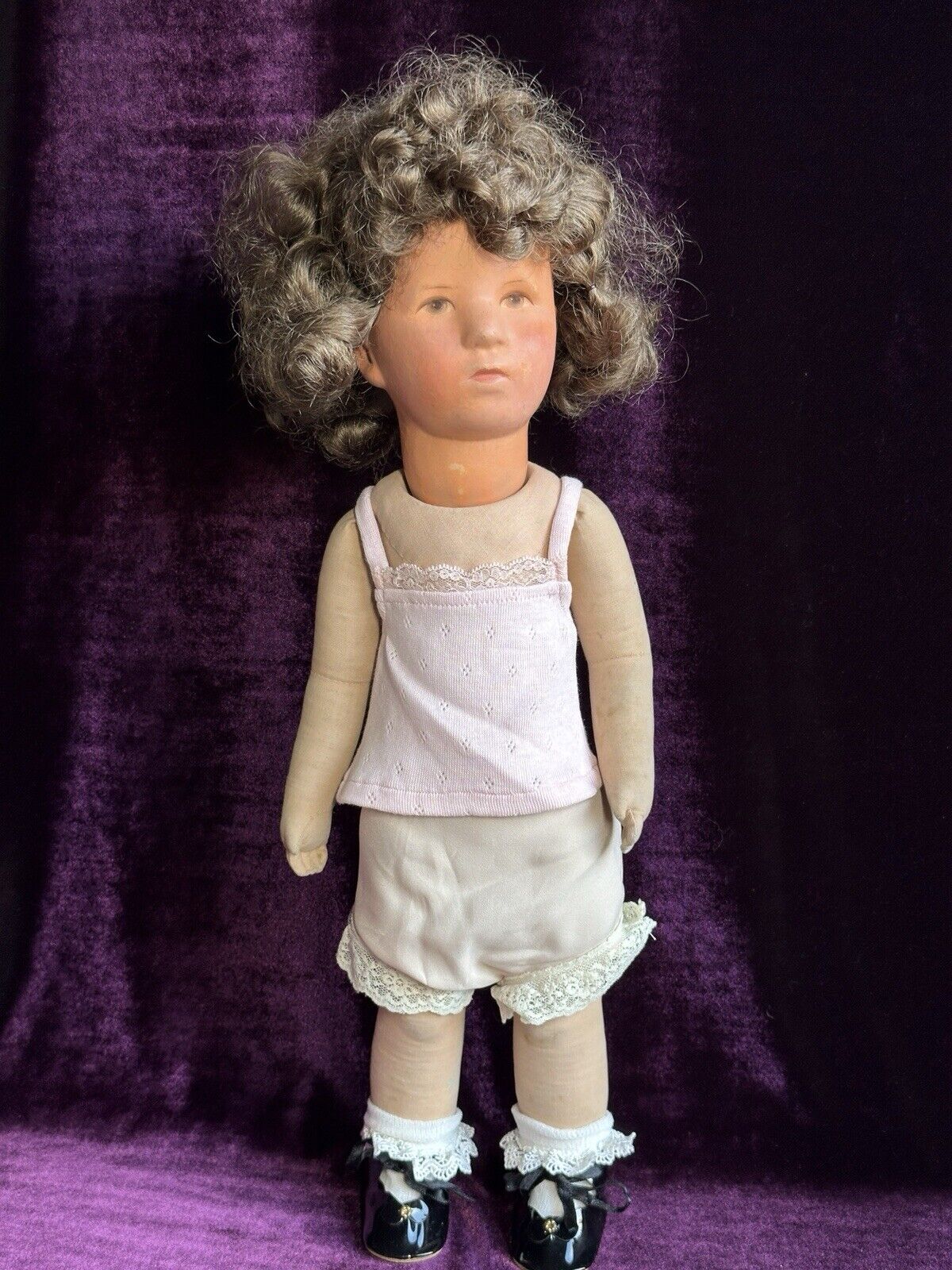 Antique German 18.5” Kathe Kruse VIII (?) Cloth Child Girl Doll with Swivel Neck