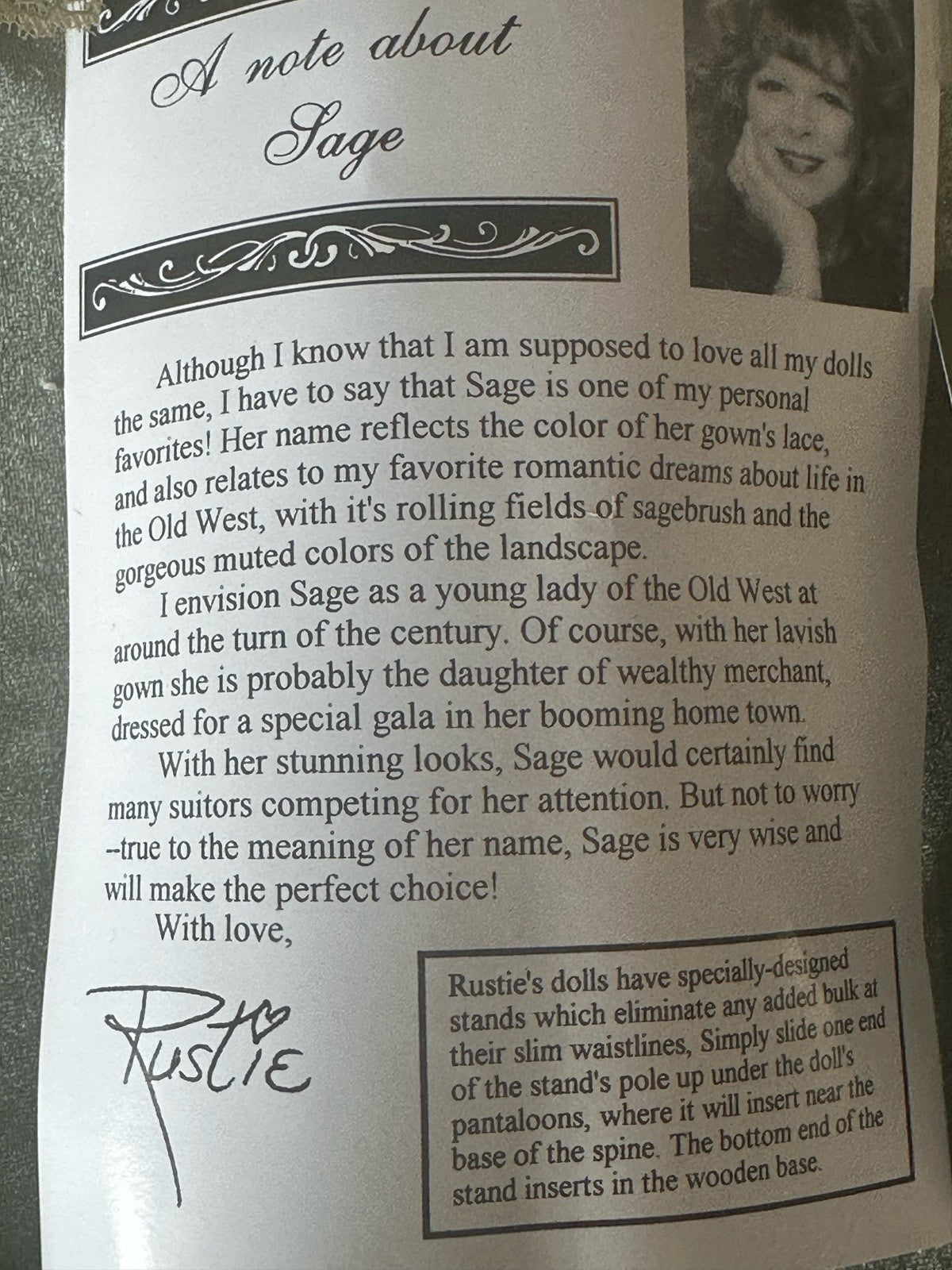 Collectible Large 42” Porcelain Doll “Sage ” by Rustie LE 2000 COA/Stand/Tag