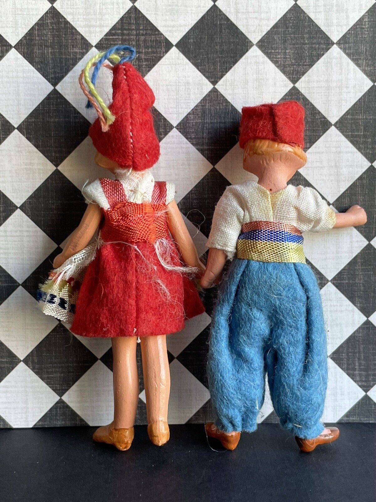 Pair of Antique German Hertwig All Bisque Miniature Dollhouse Boy and Girl Dolls