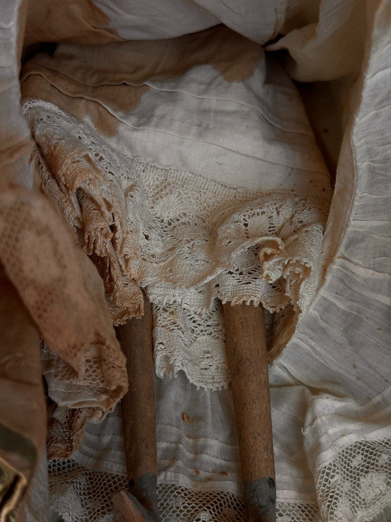 Antique German 18.75” Wax Over Papier Mache Milliner’s Model Molded Bonnet Doll