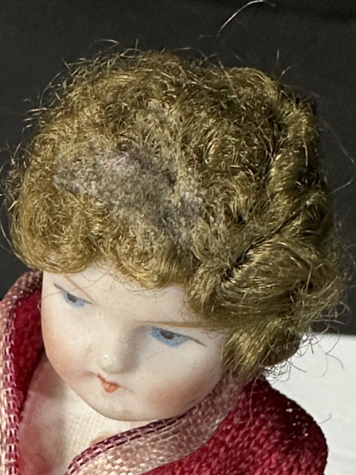 Antique German Flapper (?) All Bisque 3 3/4” Mignonette Girl Doll Dollhouse Size