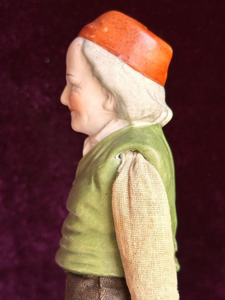 Pair Antique German Hertwig 6.5” Bisque Molded Torsos Character Dollhouse Dolls