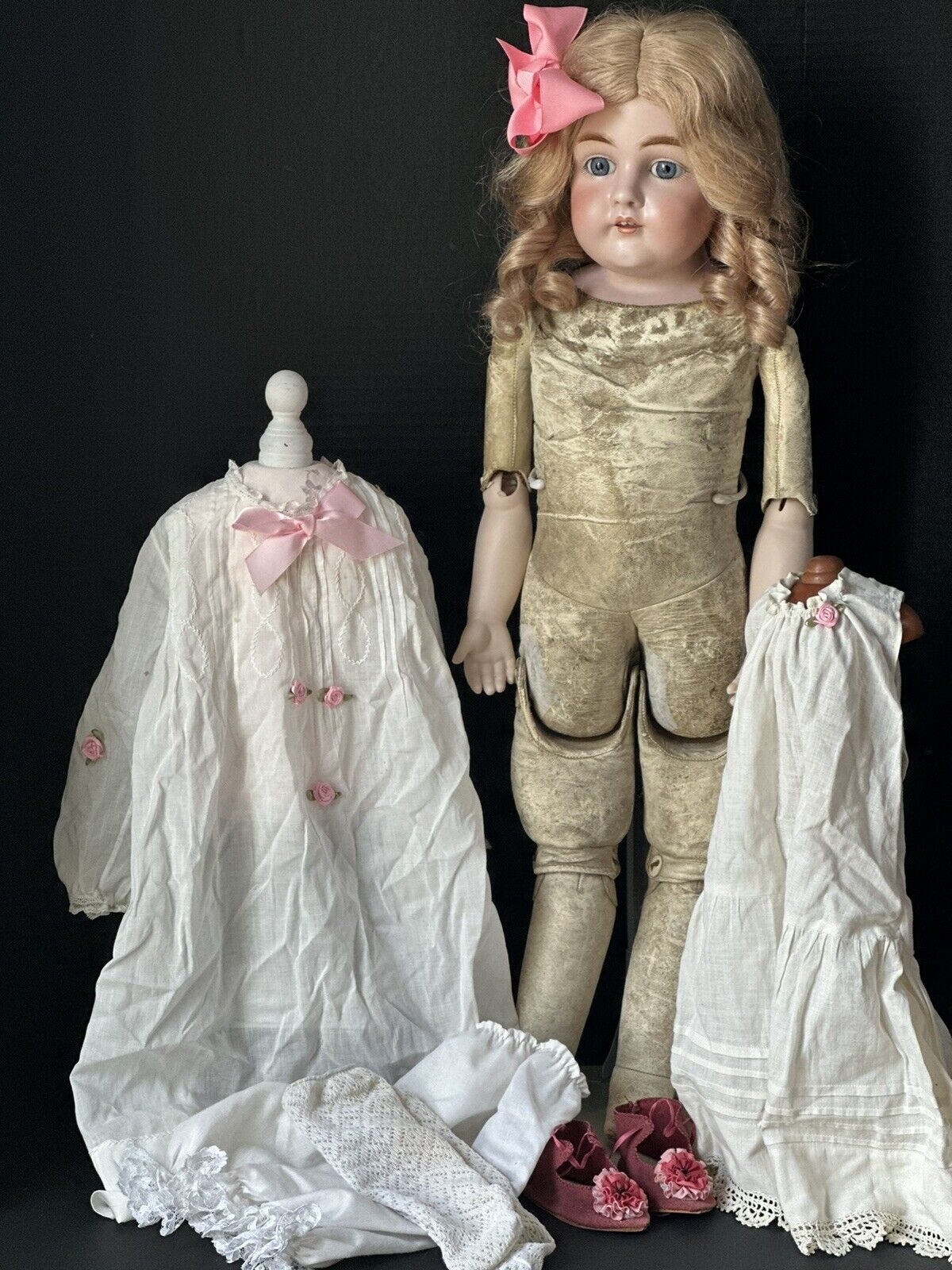 Antique JDK Kestner Mold 154 Bisque Head/Shoulder Leather Body 26” Doll