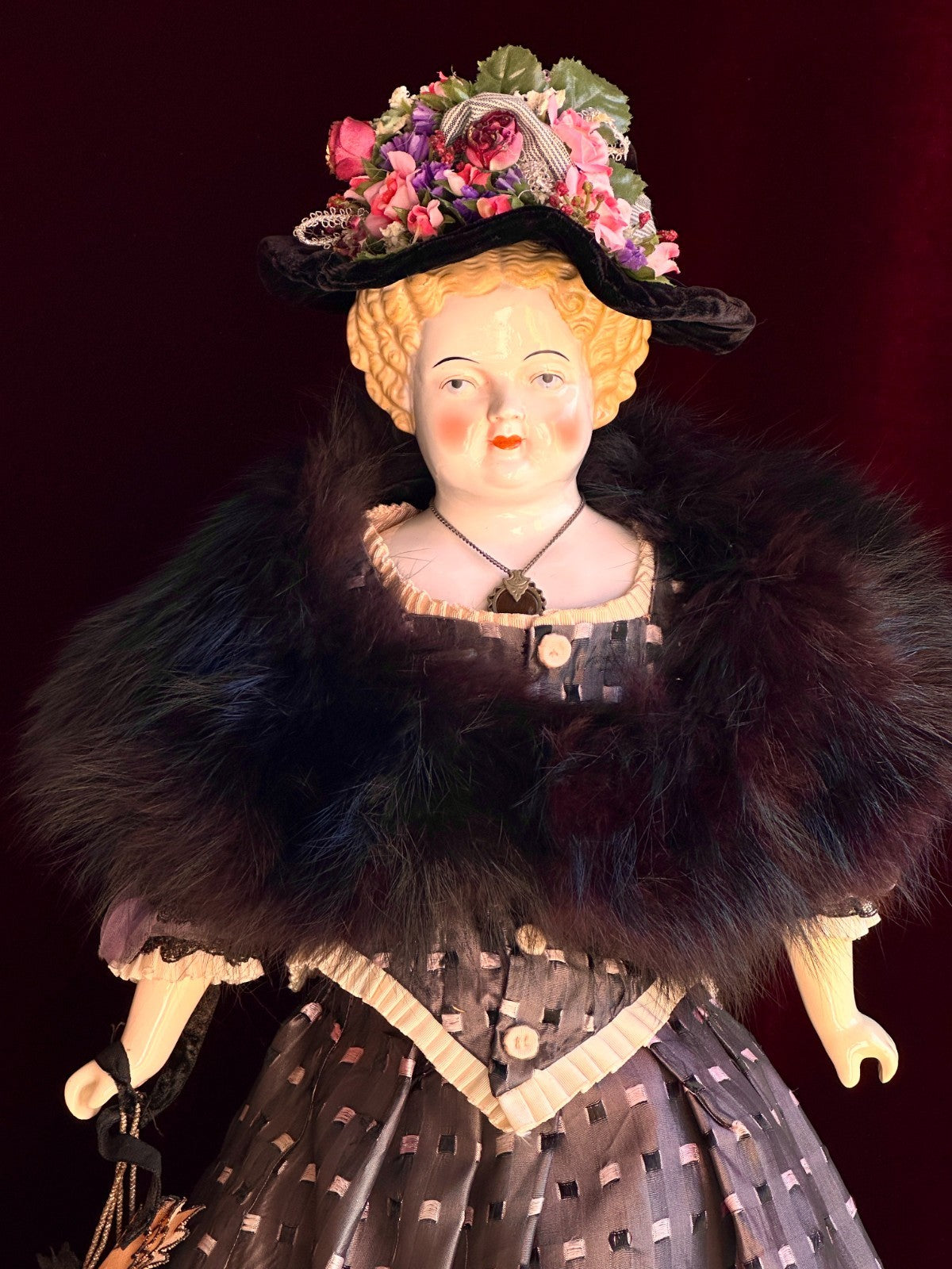 Large Antique German 26” Flat Top Highbrow China Shoulder Head Blonde Doll