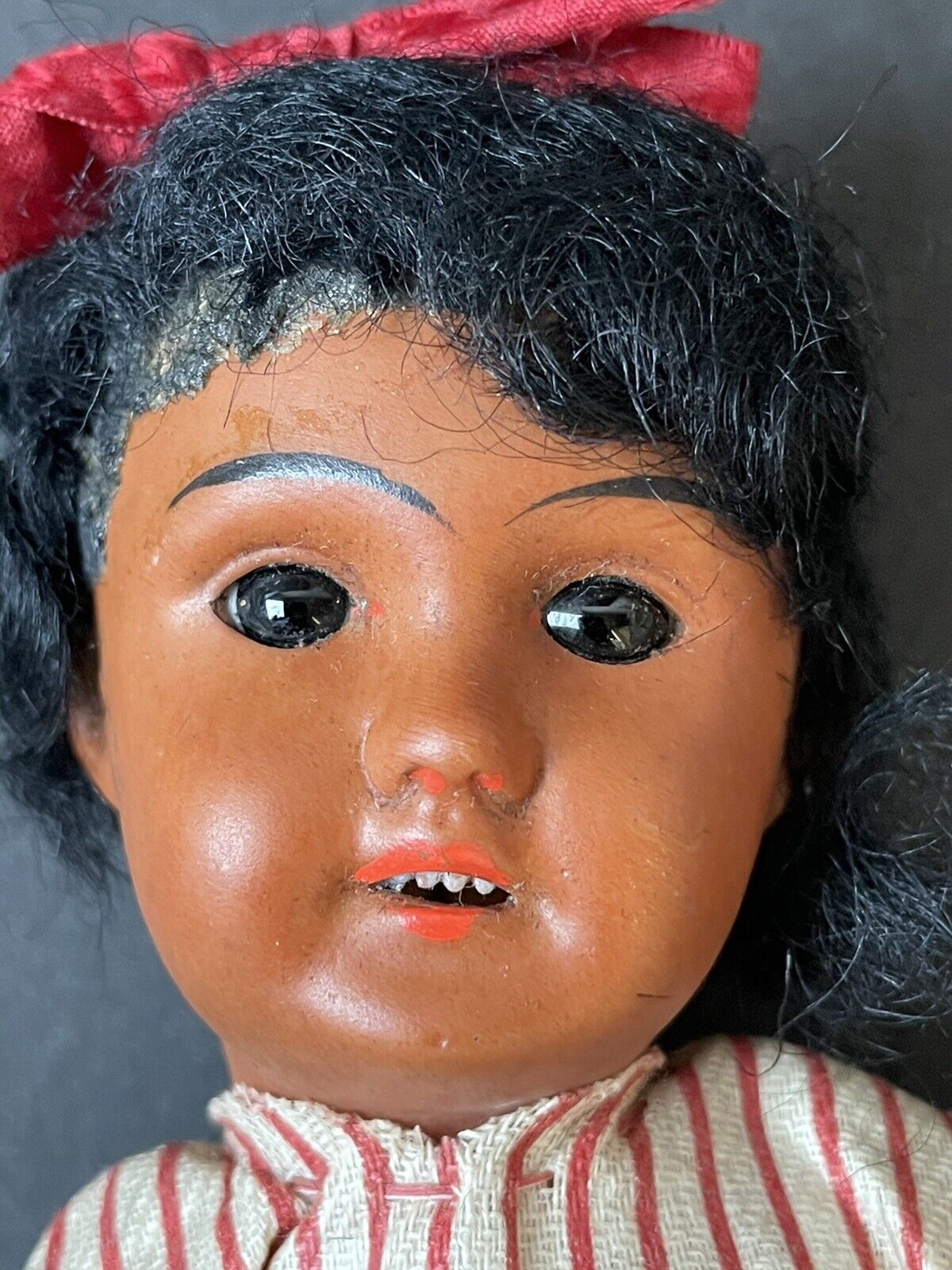 Antique French/German (?) 10” Dark Complexion Bisque Head Doll