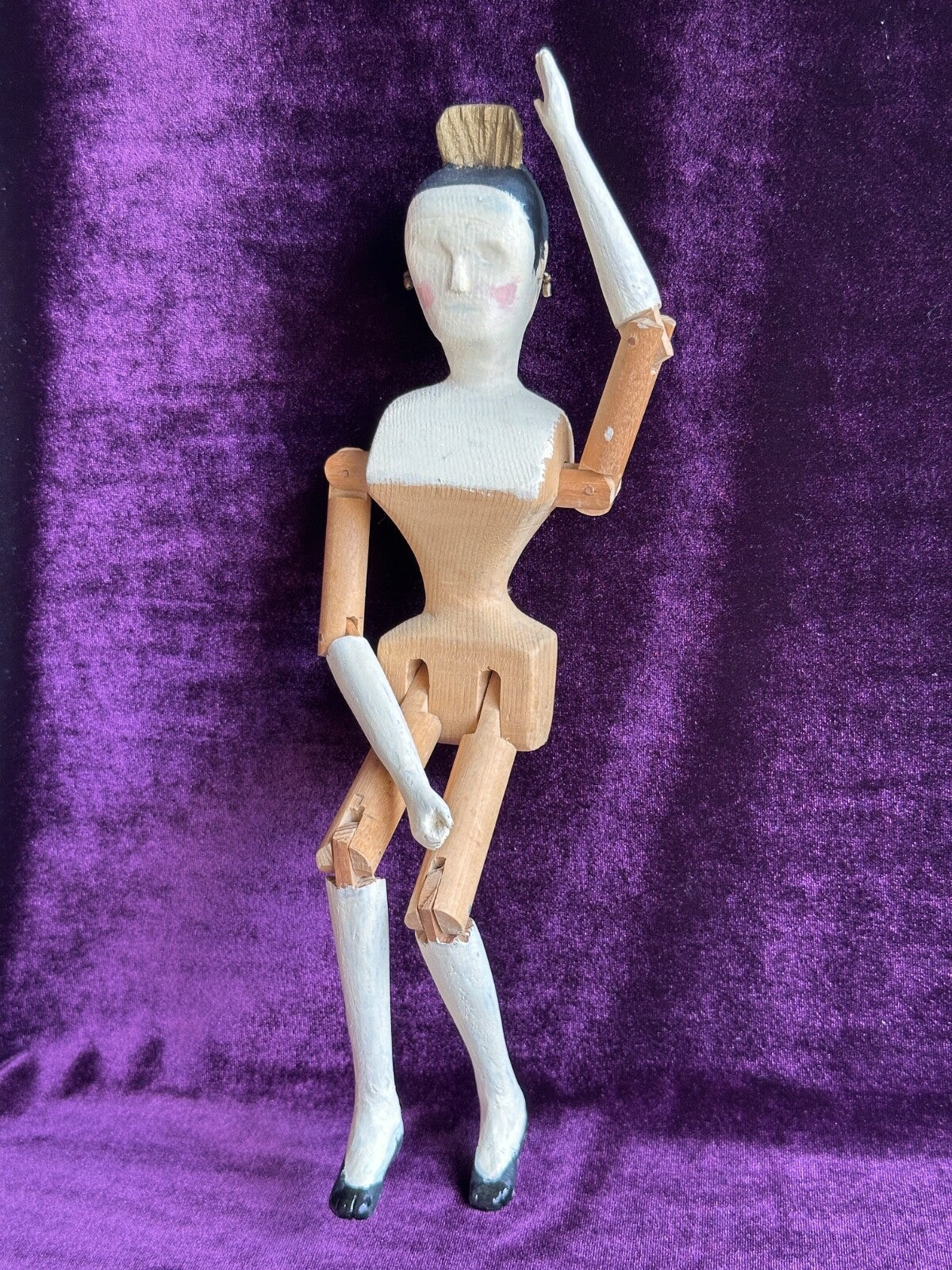 Vintage 13" Reproduction of Antique Grodnertal Wooden Jointed Tuck Comb Doll