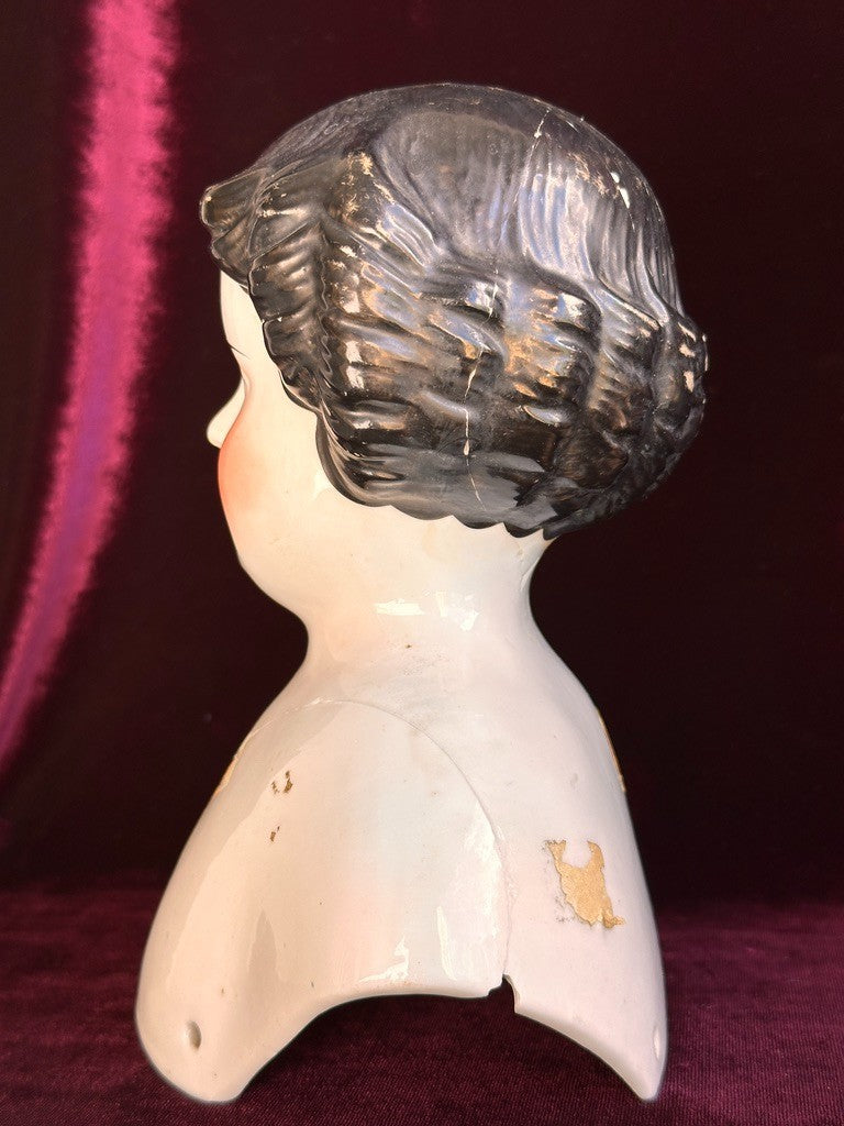 Lot of 2 Large Antique German Flat Top Highbrow China Dolls Shoulder Heads Only