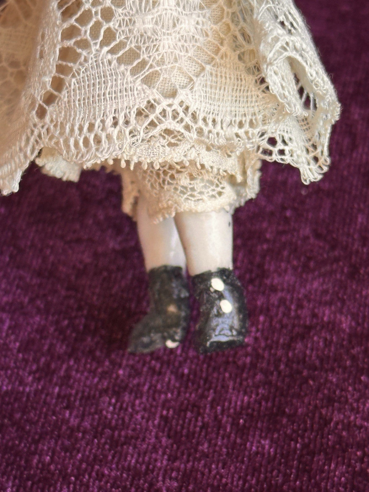 Antique German 4” Primitive Bisque Cloth Miniature Dollhouse China Doll