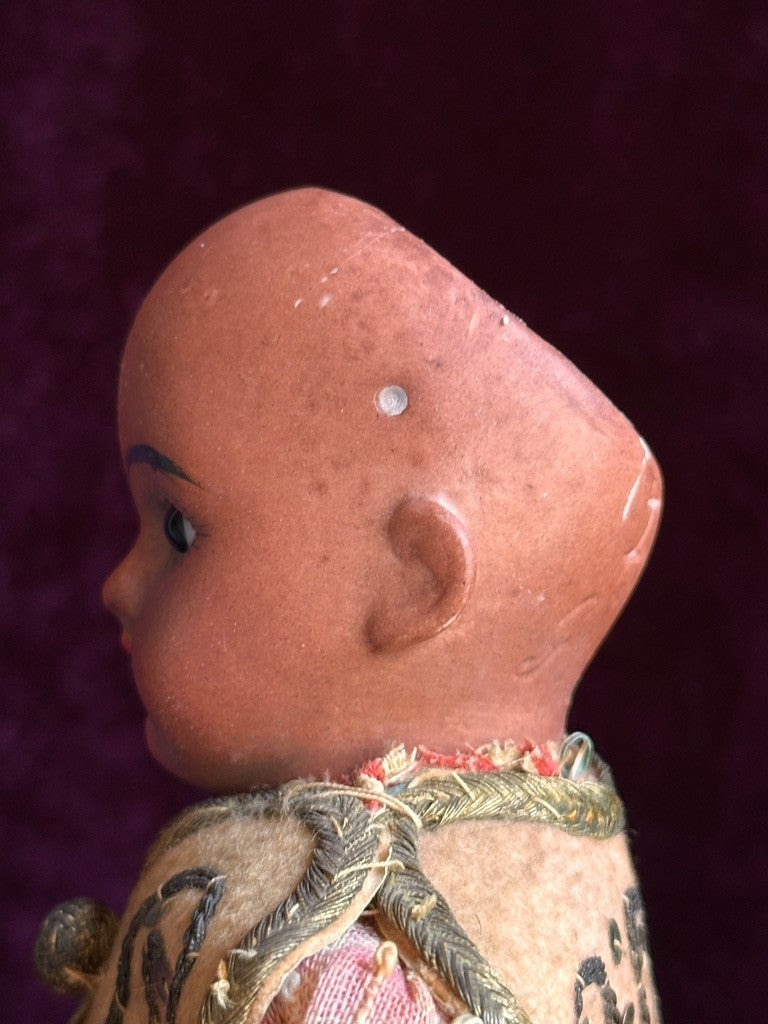Unidentified Antique German 11” Dark Complexion Bisque Head Boy Doll