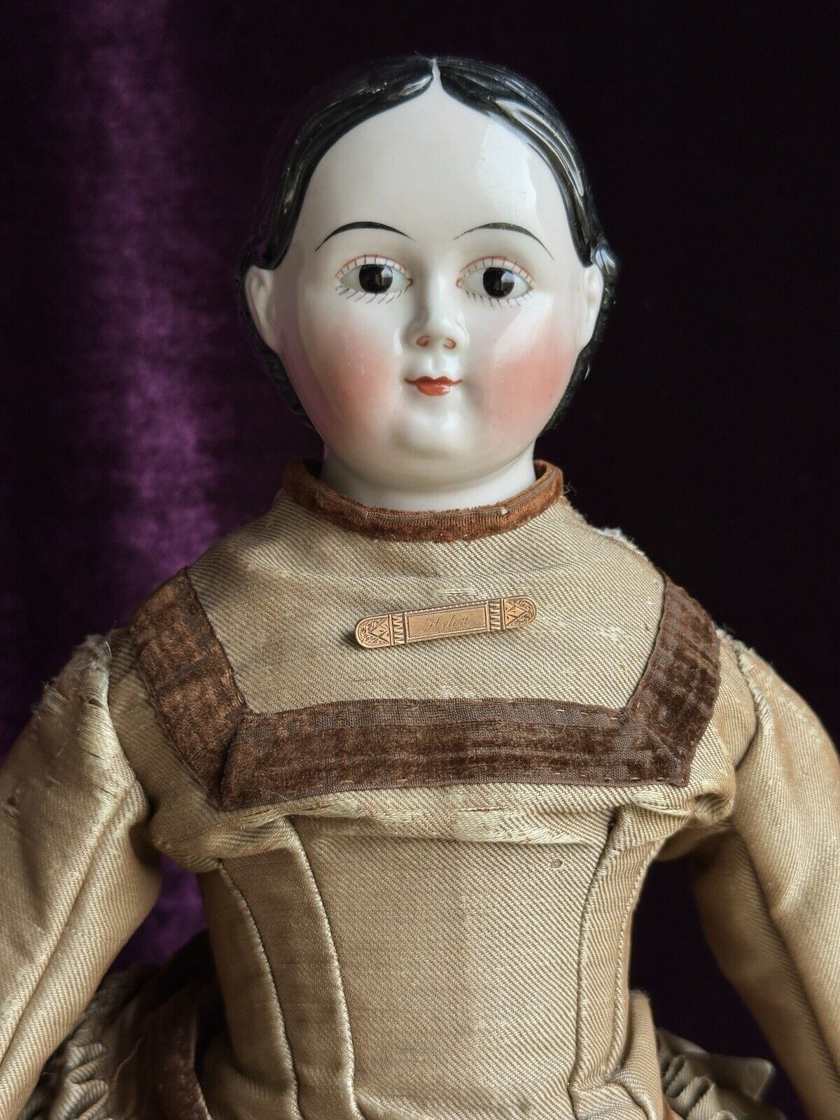Rare Antique German 21” Covered Wagon China Doll with Glass Eyes