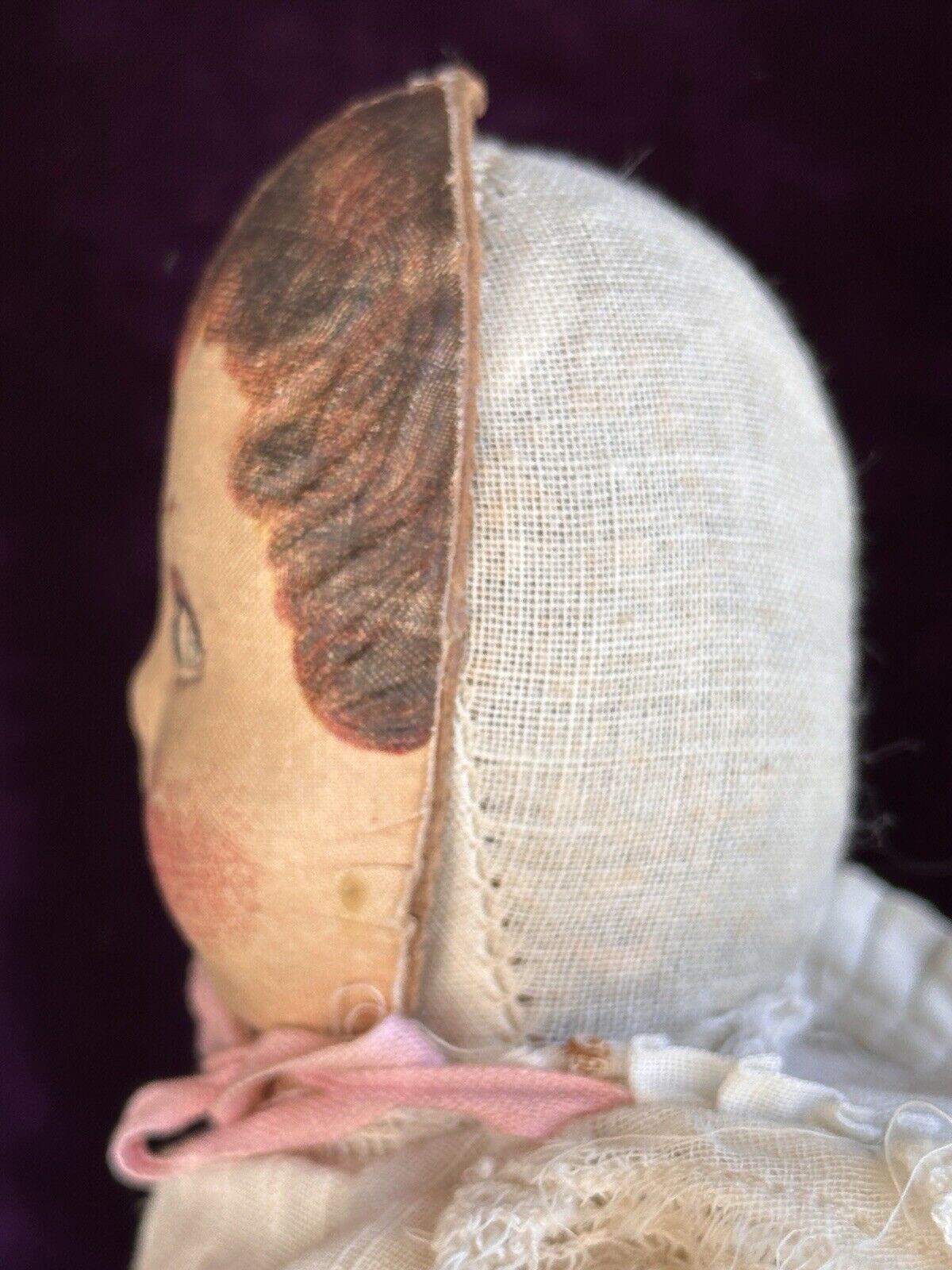 Antique American 12” Bruckner Lithograph Hard Mask Cloth Rag Doll