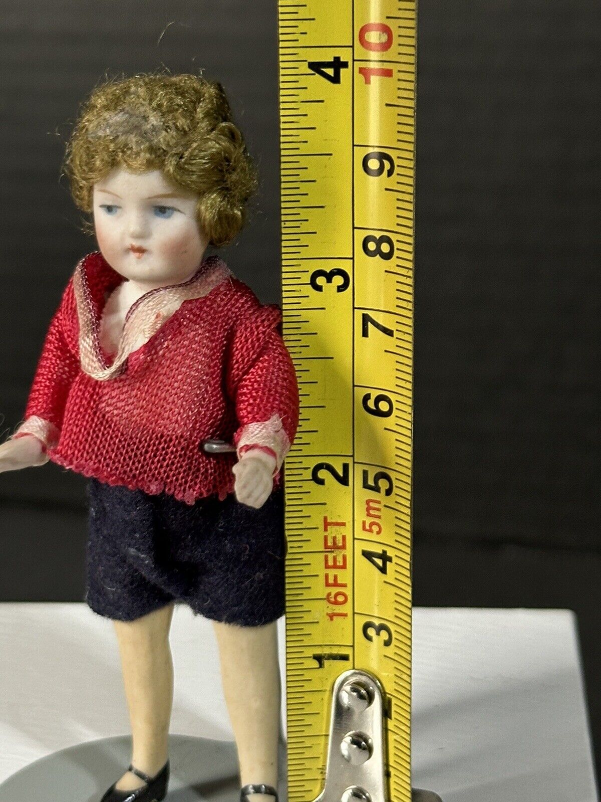 Antique German Flapper (?) All Bisque 3 3/4” Mignonette Girl Doll Dollhouse Size