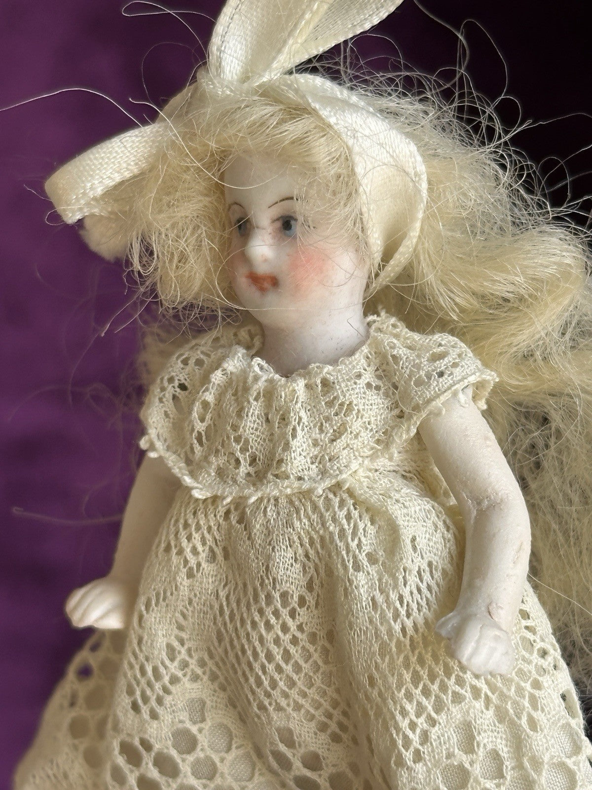Antique German Easter Egg with All Bisque Miniature 3.25” Mignonette Doll