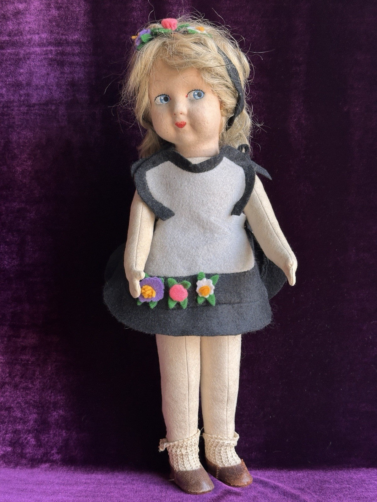 Vintage 18” Italian/French Lenci Style Cloth Felt Doll