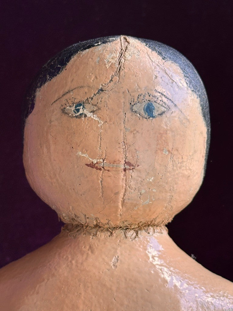Antique American Primitive 20.5" Oil-Painted Cloth Rag Folk Art Doll