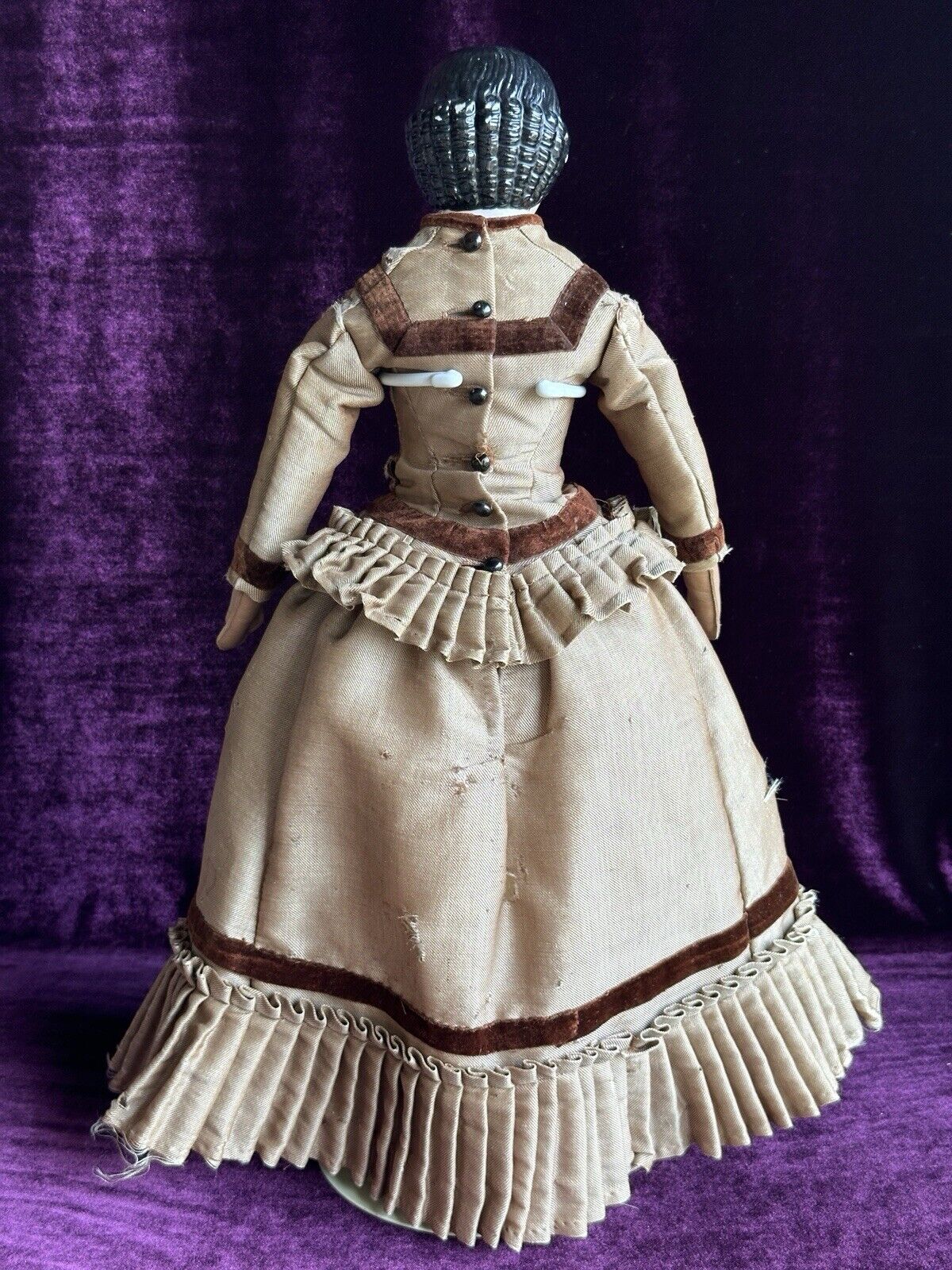 Rare Antique German 21” Covered Wagon China Doll with Glass Eyes