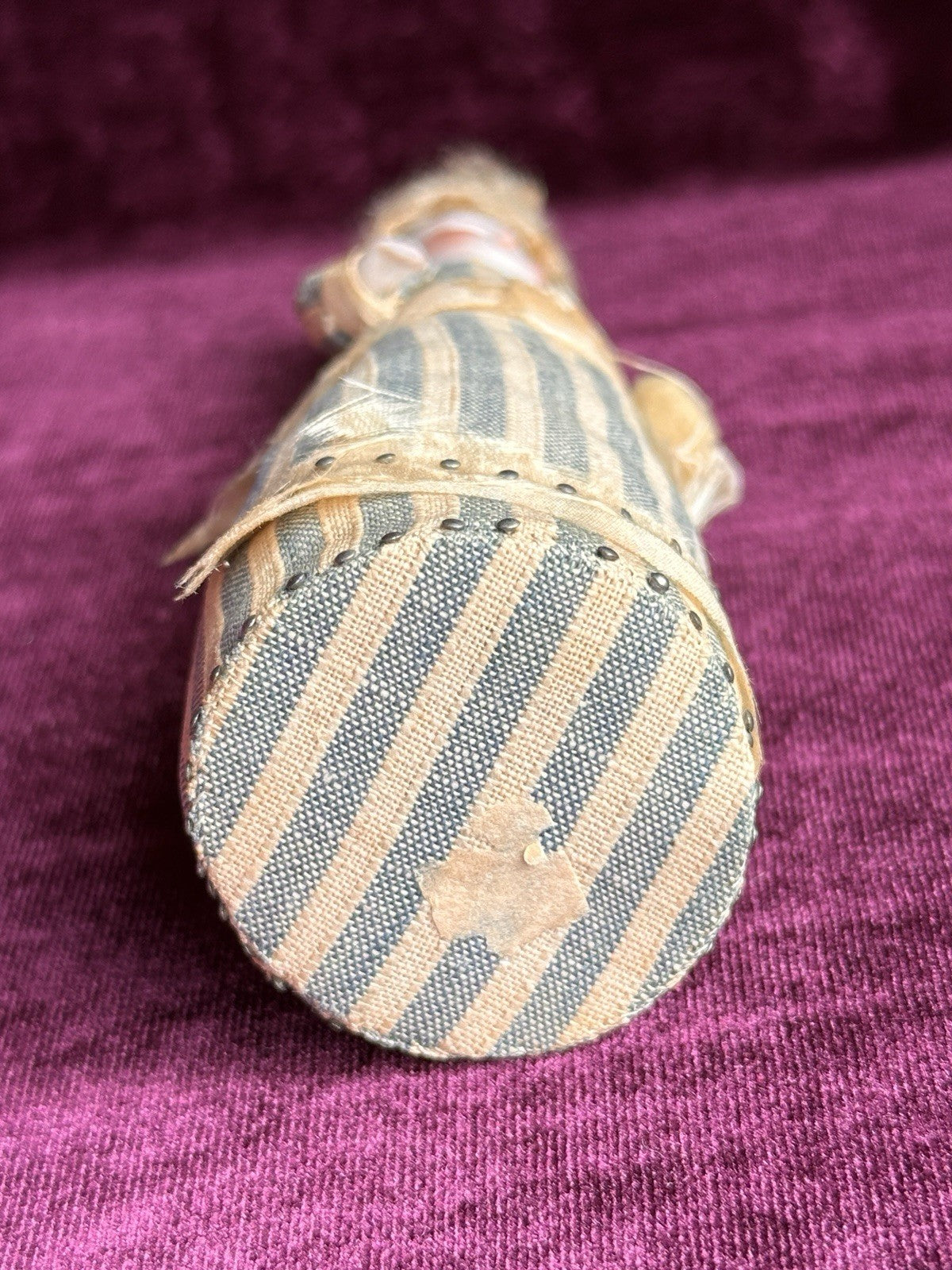Antique German 5” Miniature Bisque Head Pincushion Dollhouse Doll