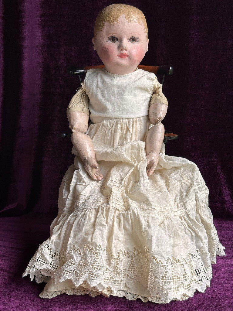 Antique American 20” Martha Chase Oil Painted Cloth Baby Doll