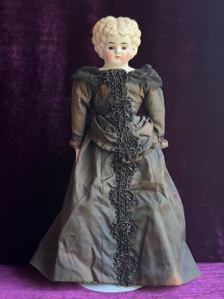 Antique 15” Bisque Parian Doll with Glass Eyes Made in Japan (?)