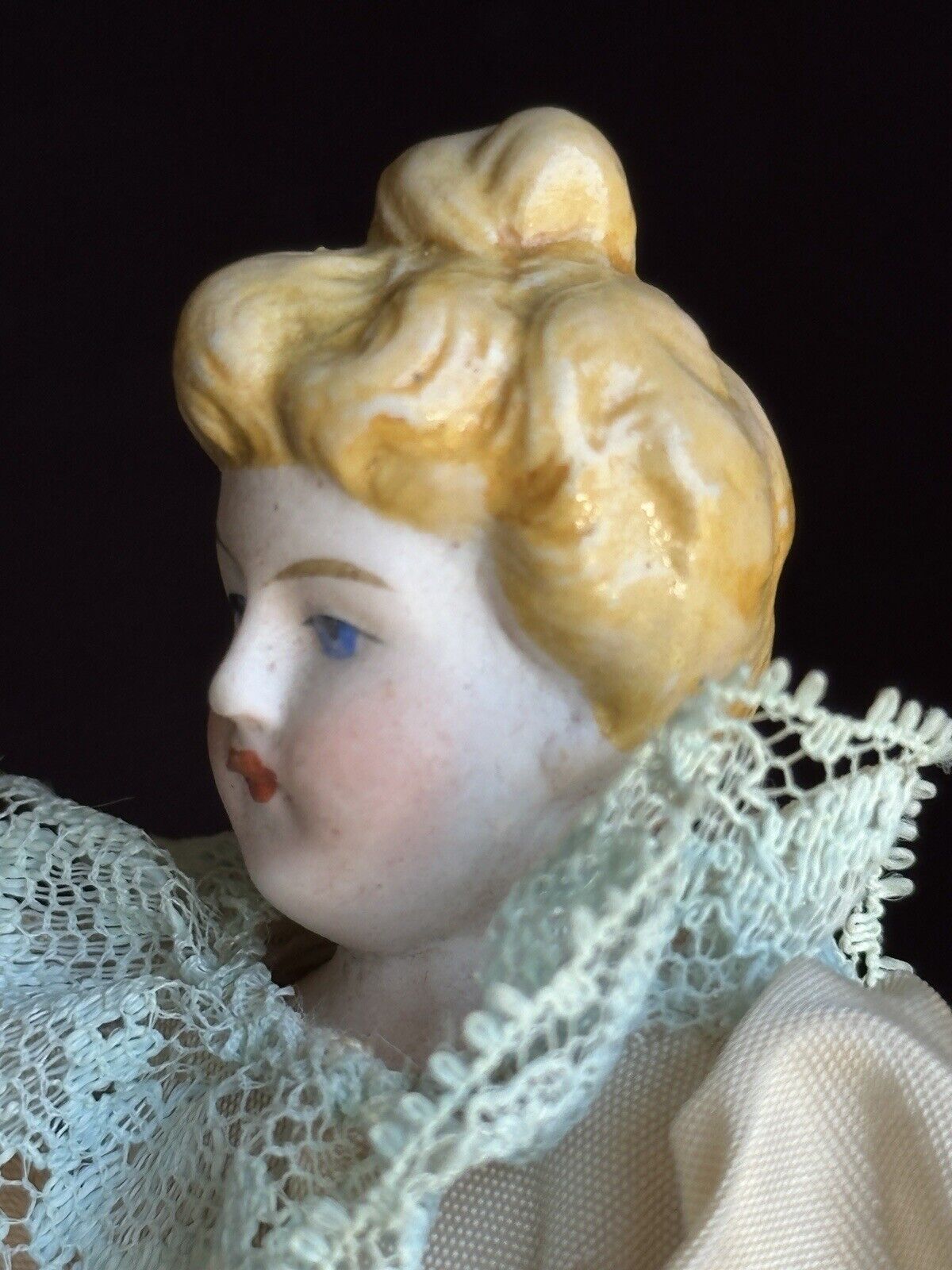 Antique German Miniature Dollhouse 6.25” Bisque Head Parian Female Doll with Bun