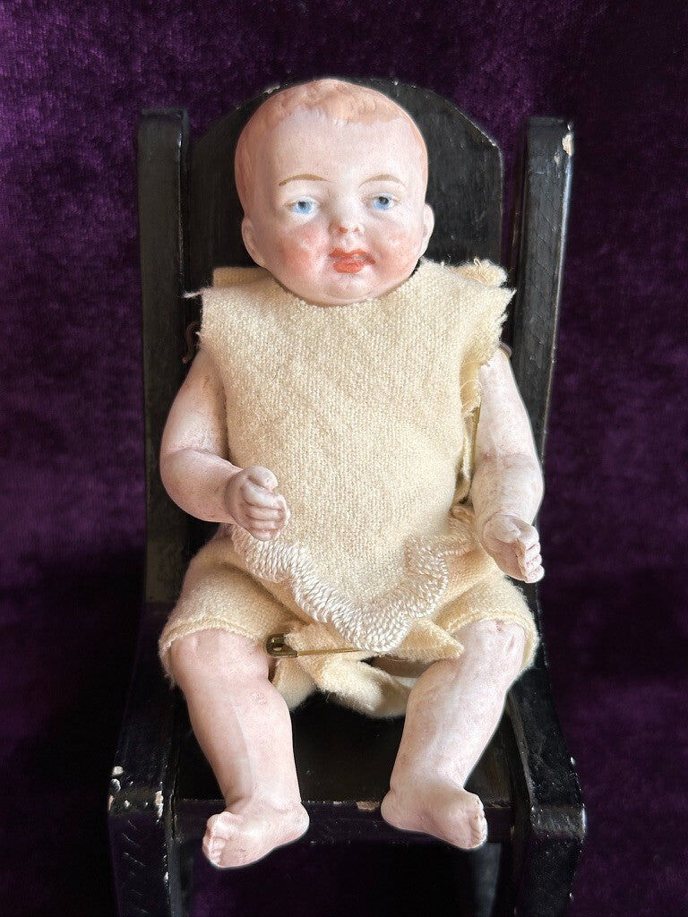 Antique German 5.25” All Bisque Miniature Baby Doll