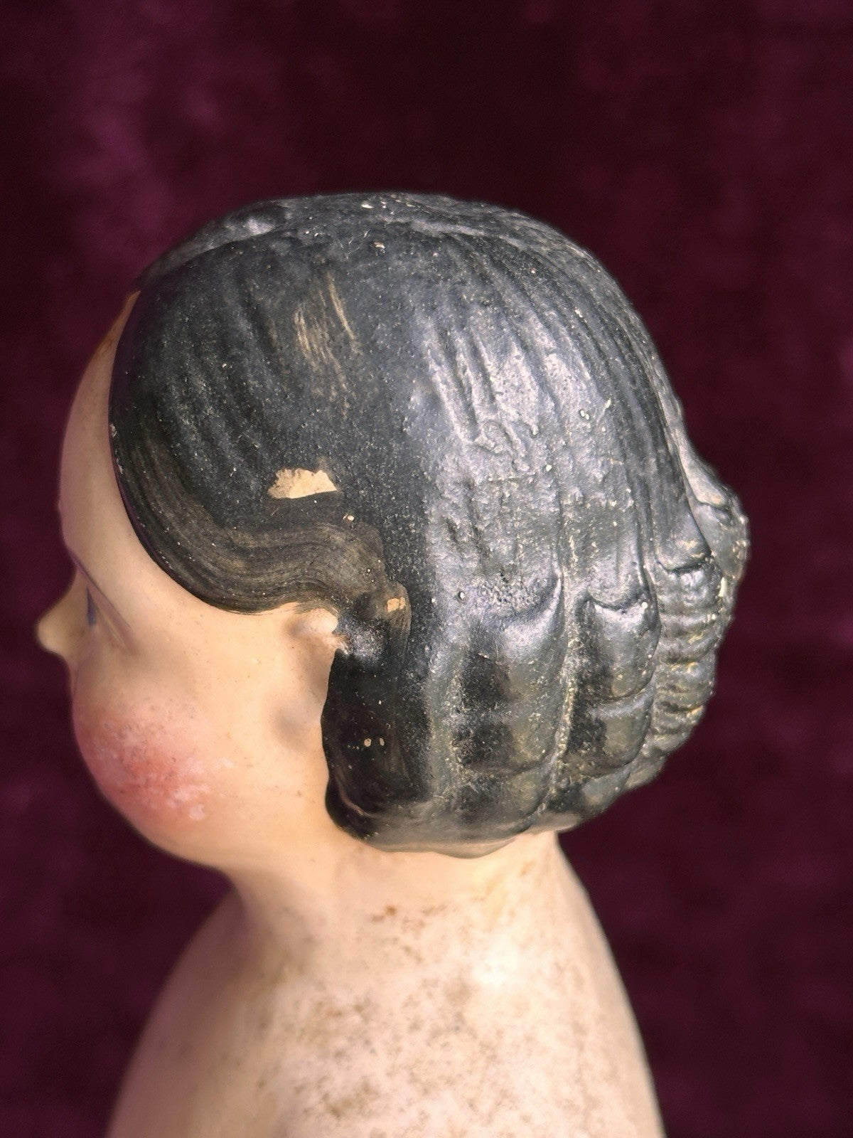 Large Antique German 15.5” Papier Mache Milliner’s Model Covered Wagon Doll