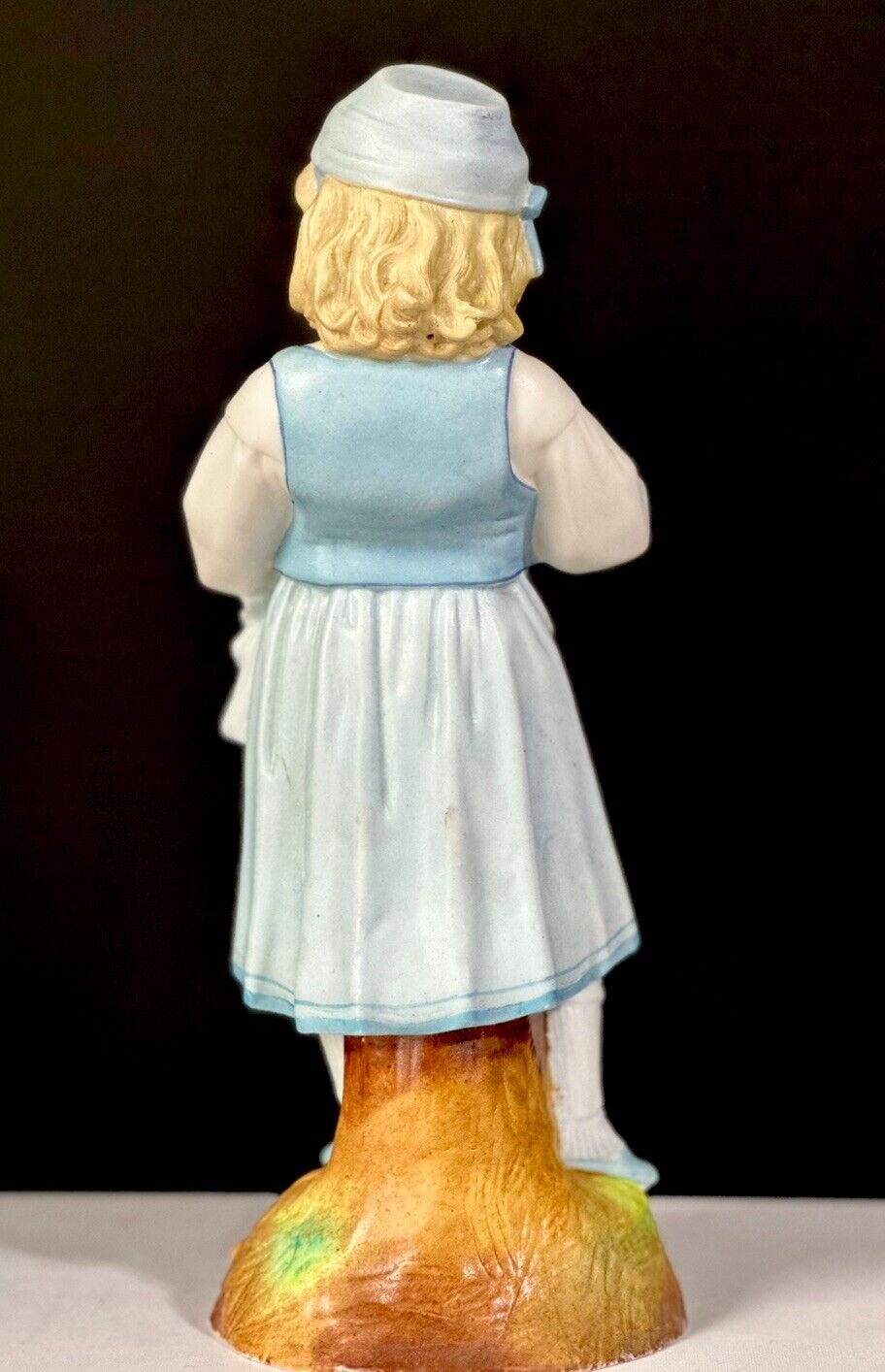 Antique Bisque Large 12” Figurine Girl Holding Cat Marked R In Blue Diamond