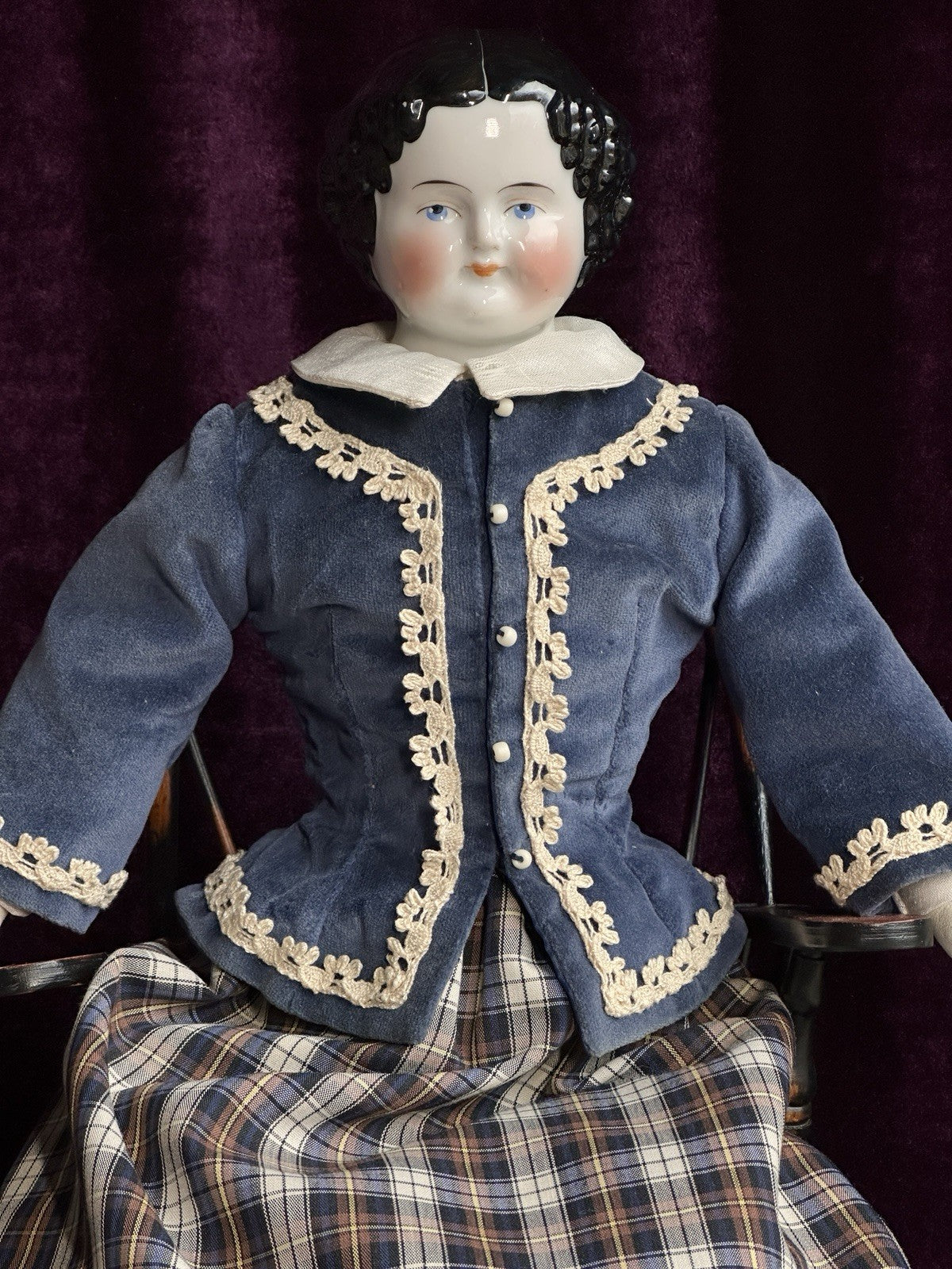 Antique German 19” Flat Top Highbrow Three Holes China Shoulder Head Doll