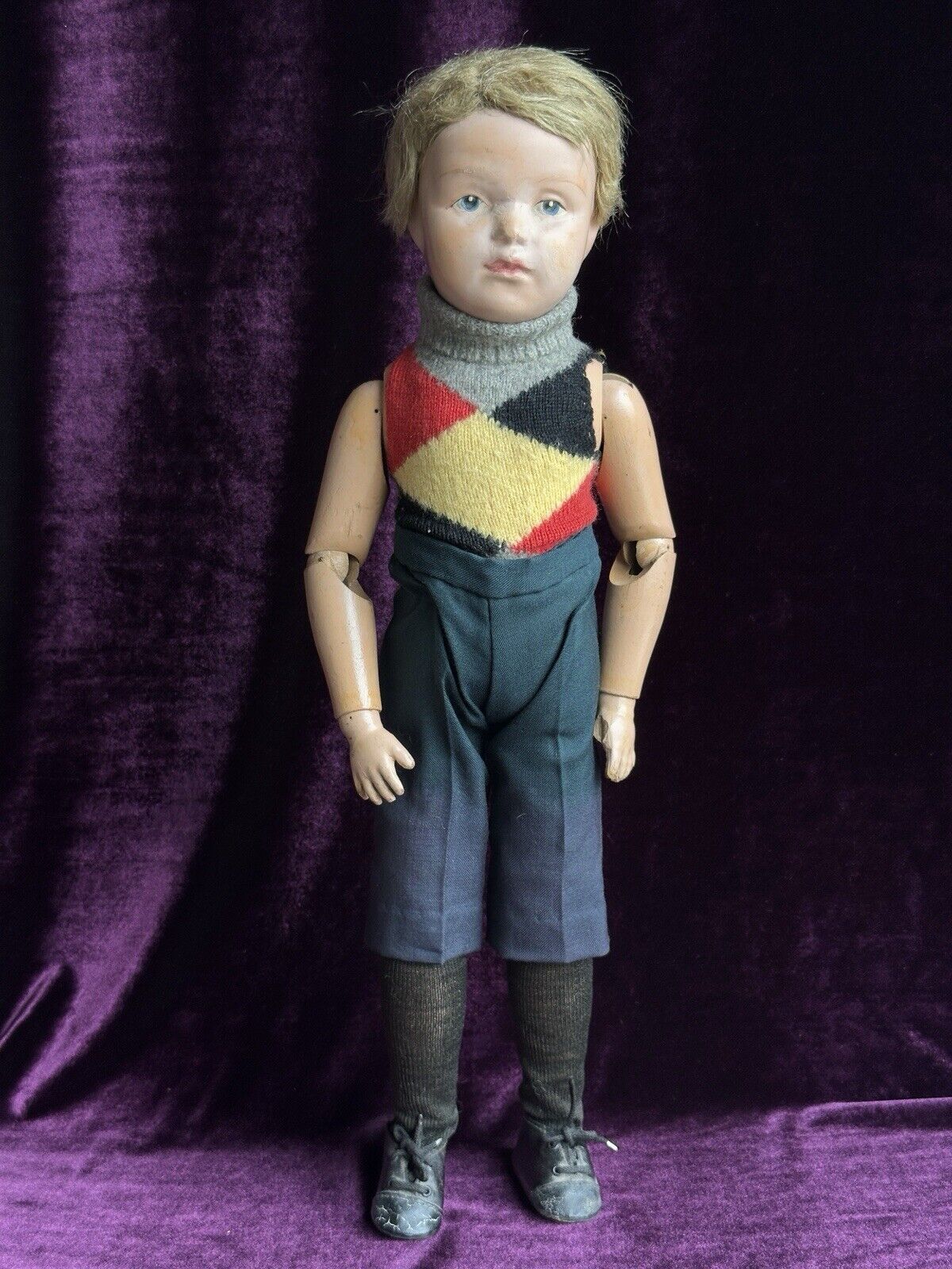 Antique American 19” Schoenhut 308 (?) Wood Carved Boy Doll