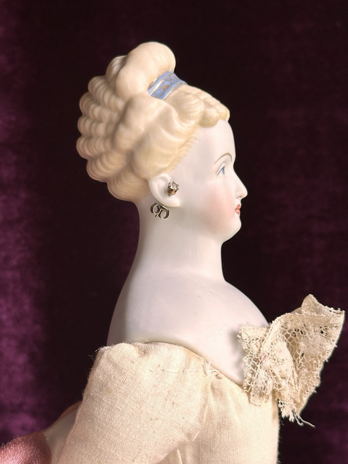 Vintage Artist 16” Reproduction of Antique German Parian Doll Pierced Ears