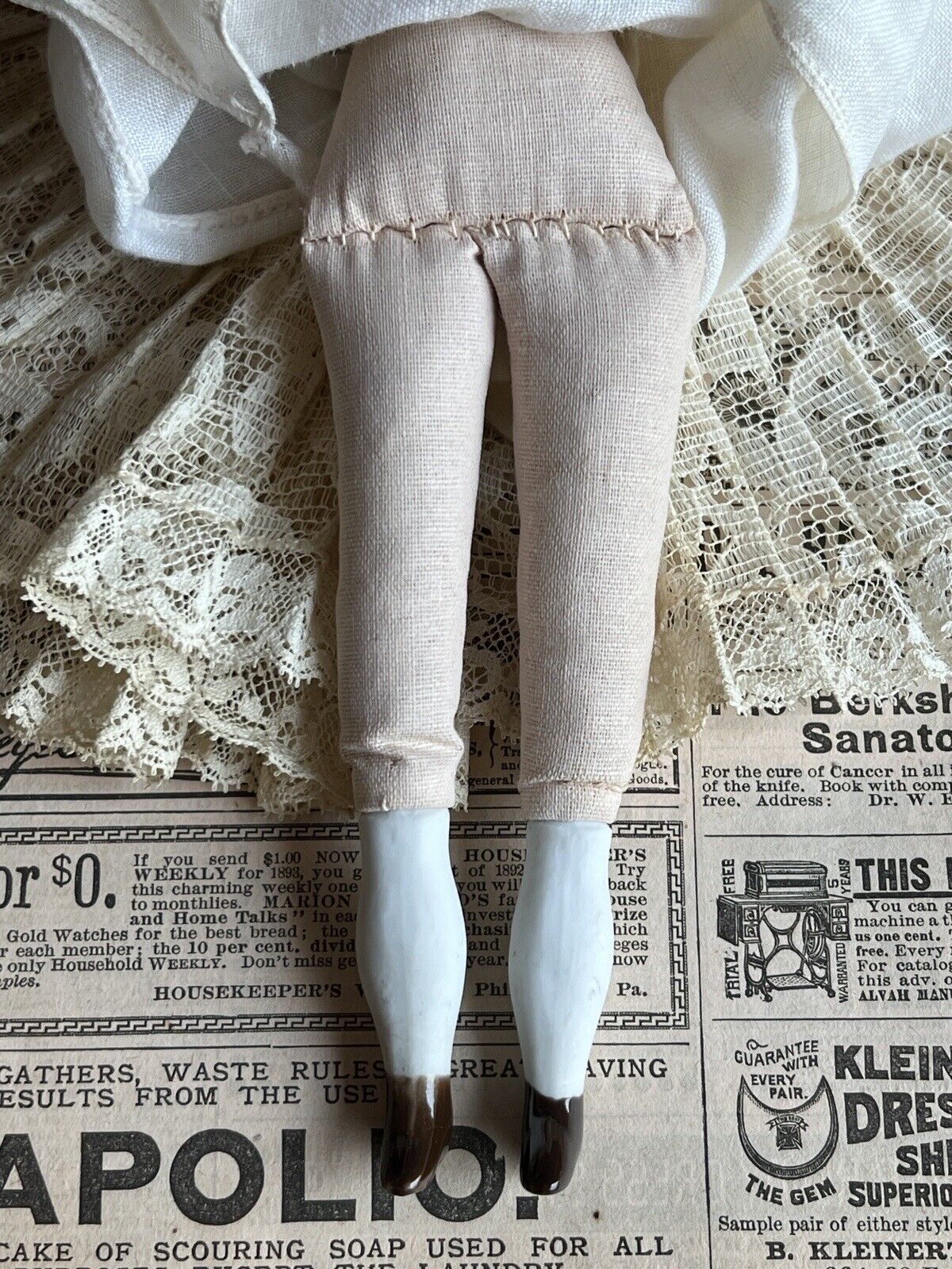 Antique German 9” Hertwig Miniature China Shoulder Head Doll