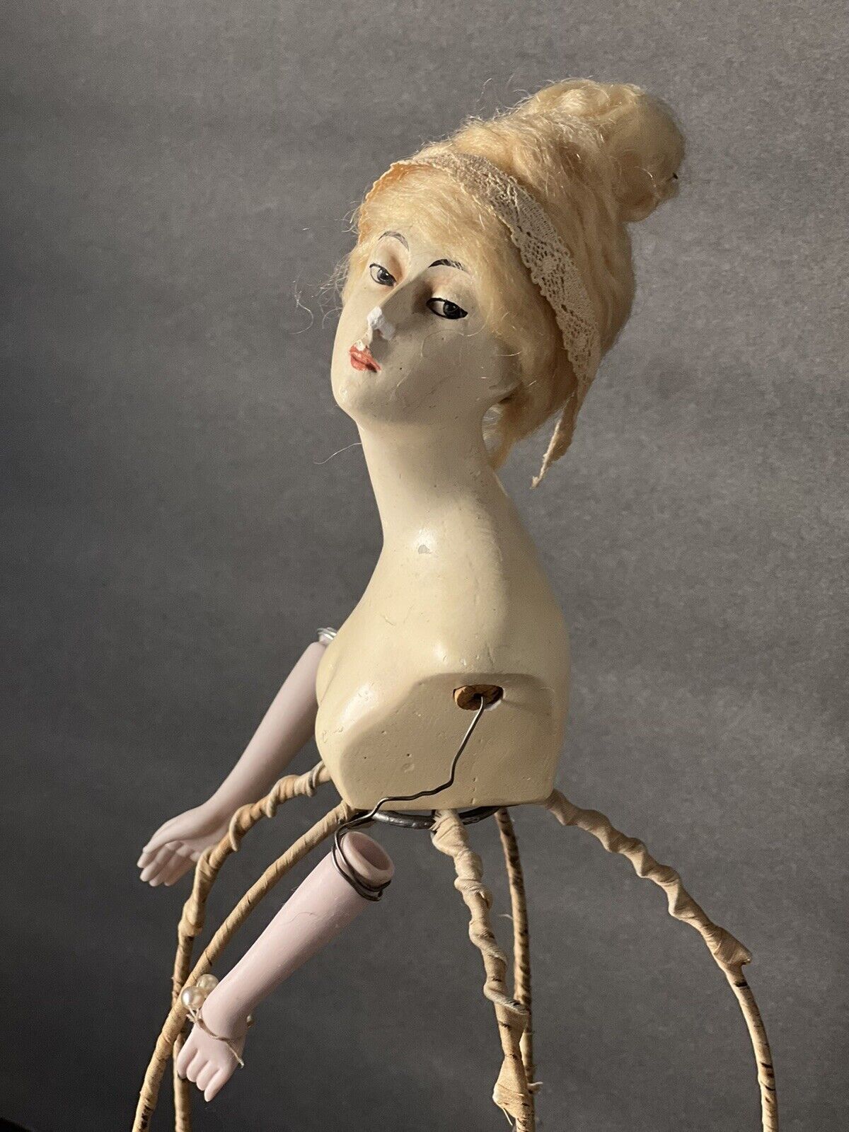Antique Art Deco French (?) Chalkware Boudoir Lamp Doll