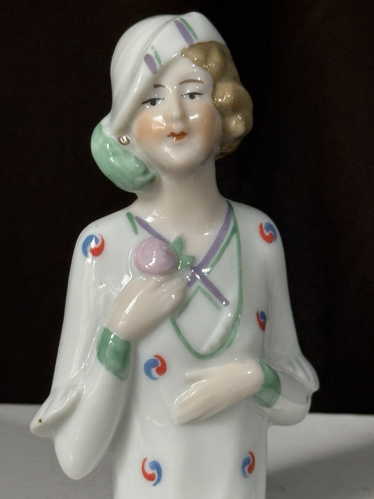 Antique German Art Deco Flapper Pin Cushion 4” Half Doll Arms Attached