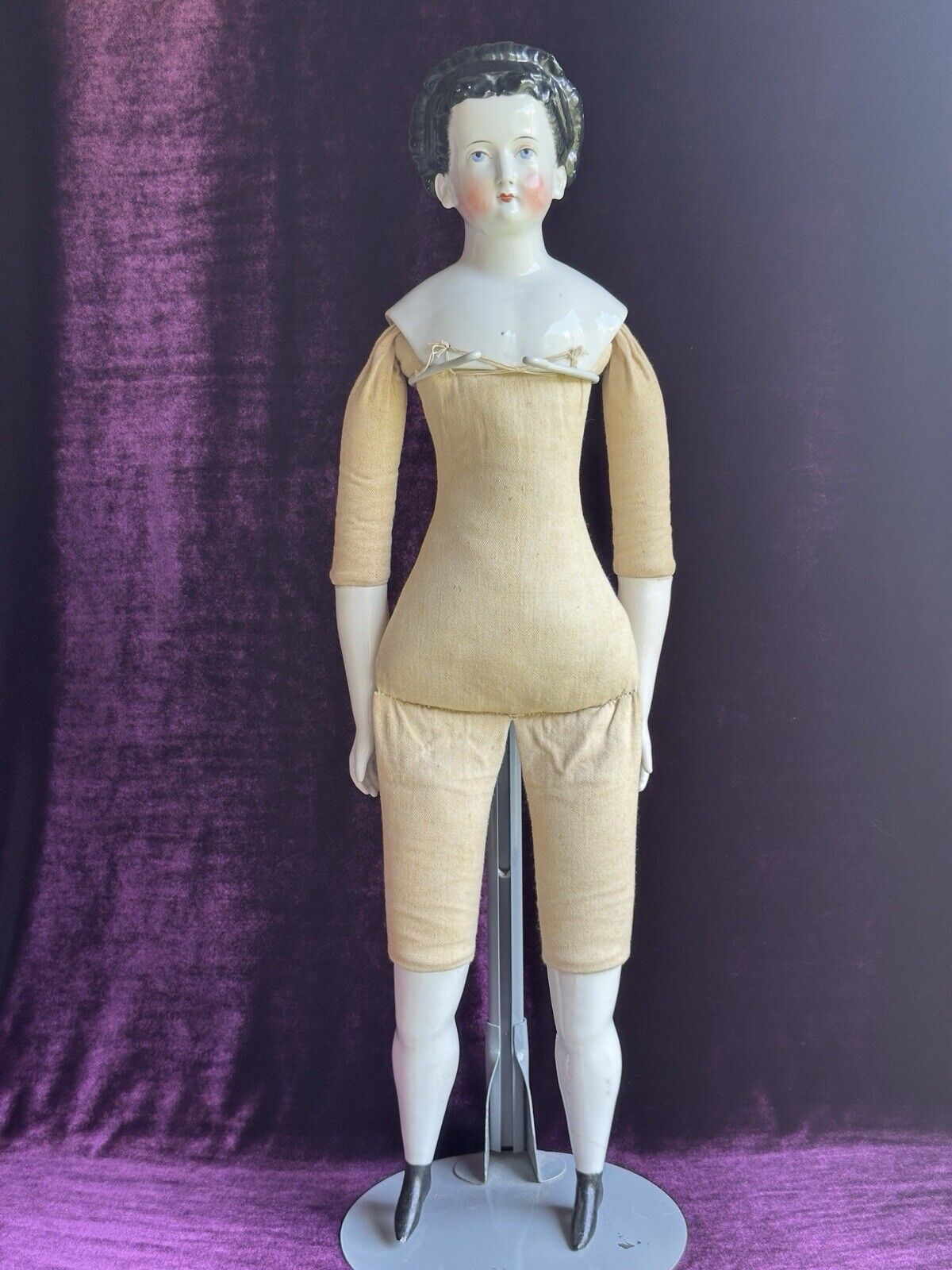 Very Rare Large 25.5” Antique German Brunette China Shoulder Head Doll