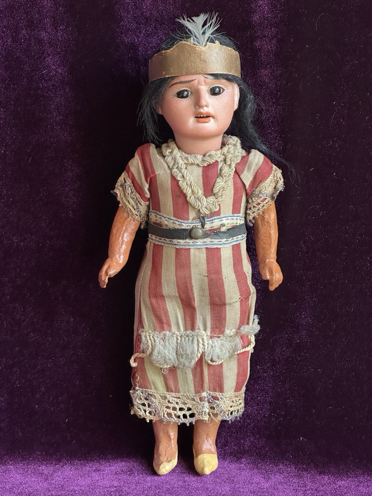 Antique German 8.5” Armand Marseille Native American Indian Bisque Head Doll