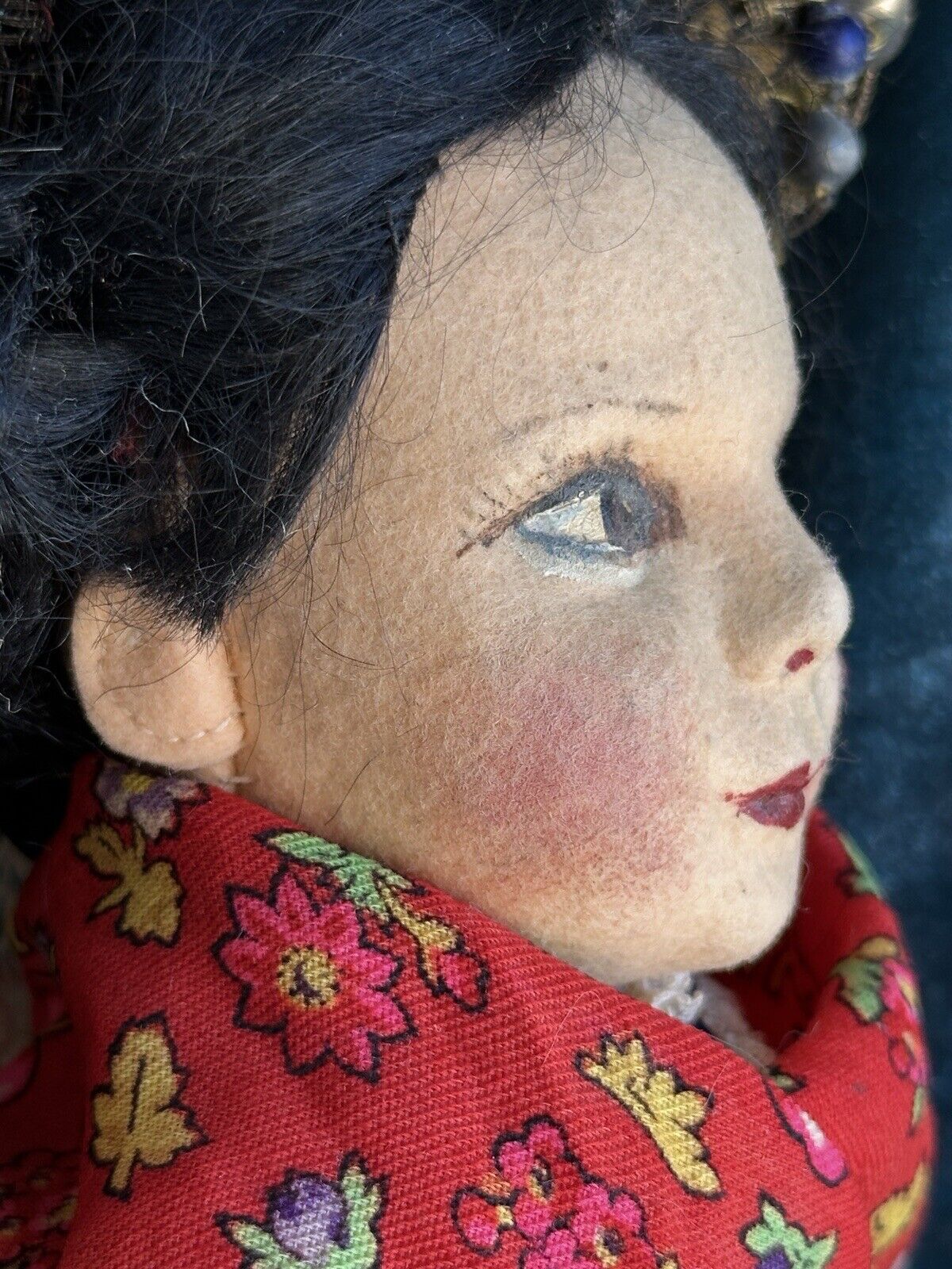 Very Rare 14” Vintage Lenci Portrait (?) Ethnic Felt Boudoir Style Doll