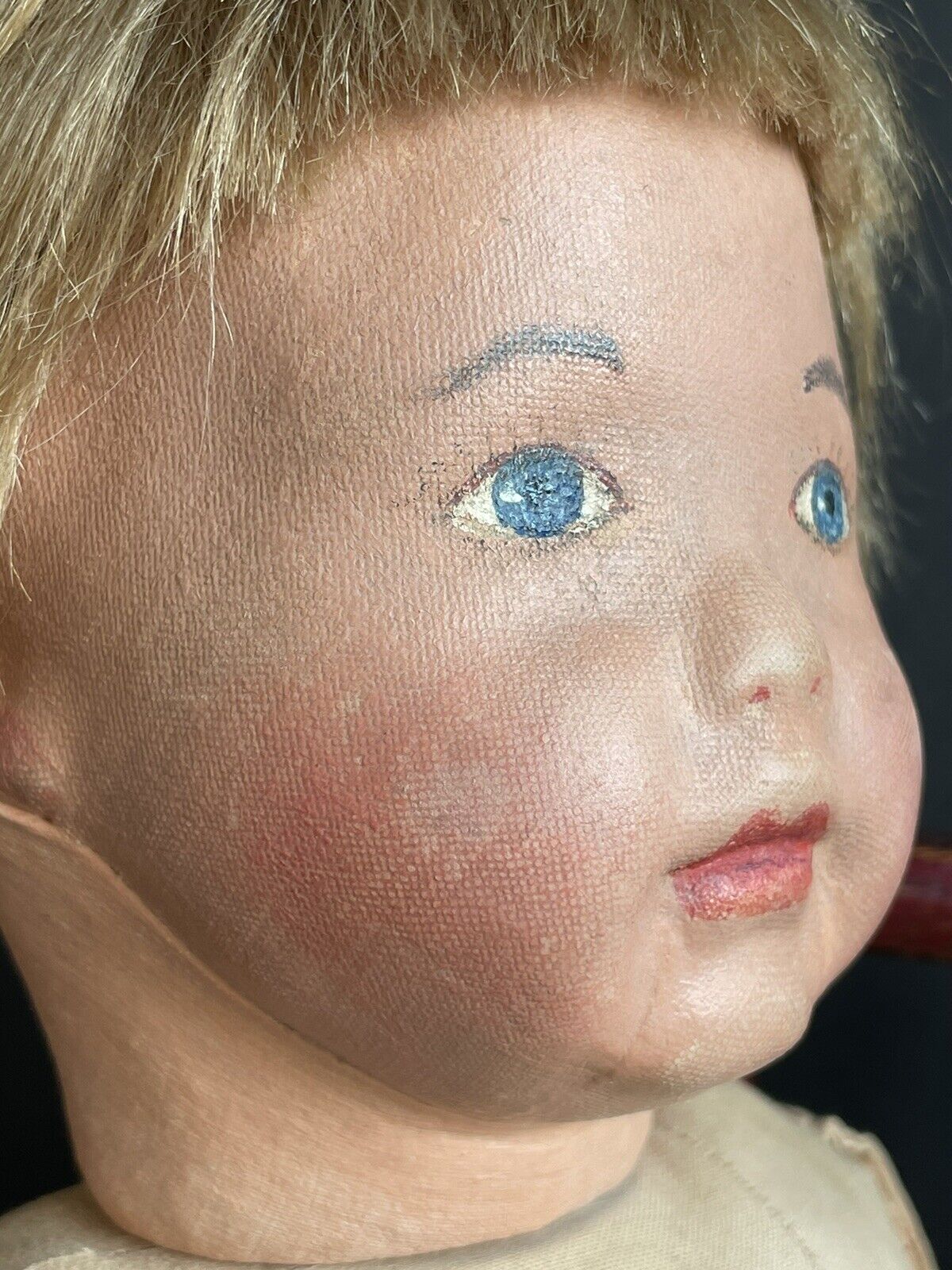 Antique American 19” Kamkins Cloth Oil Painted Doll