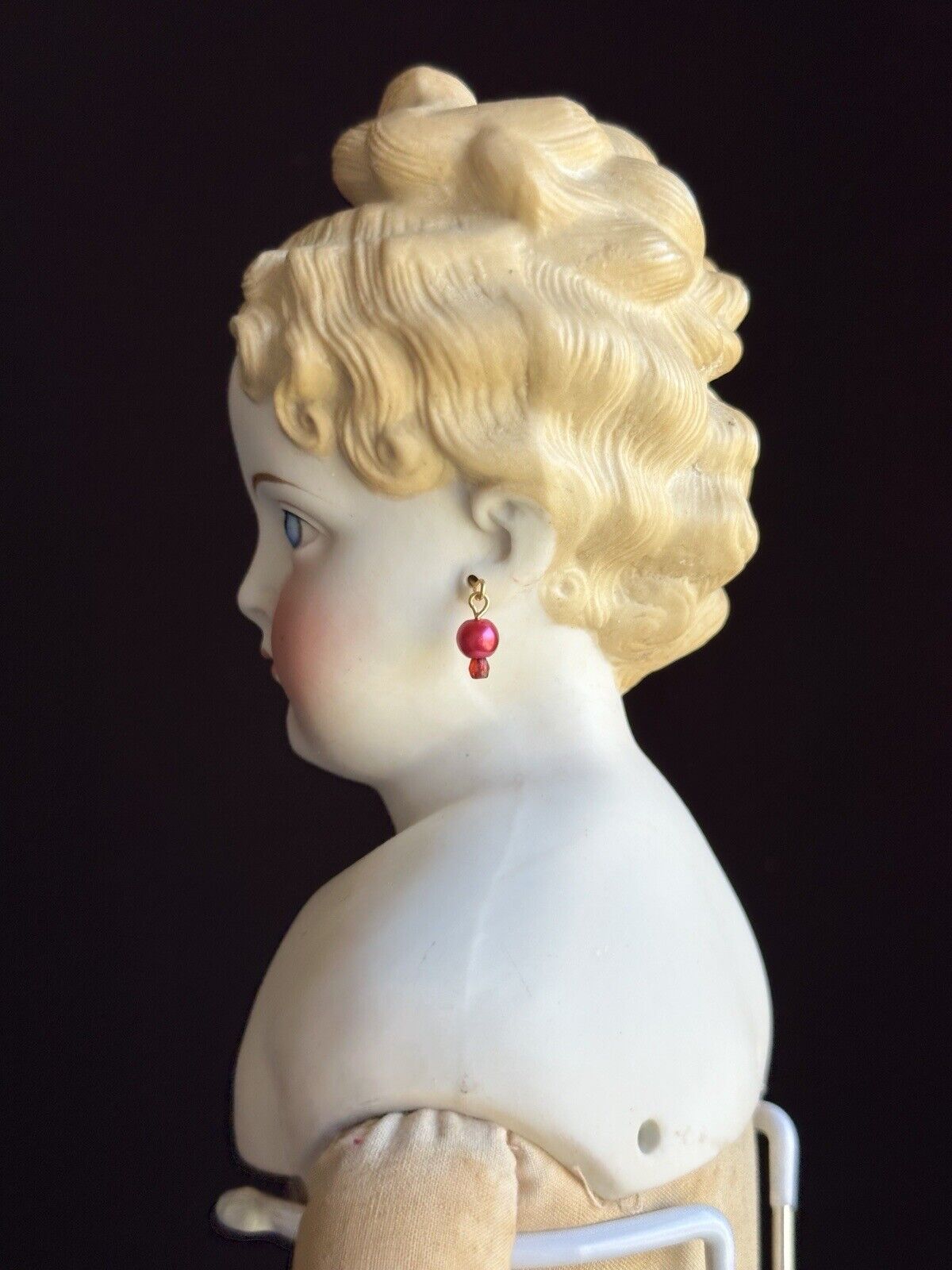 Very Rare Antique German 22” Parian Bisque Turned Head Pierced Ears Lady Doll