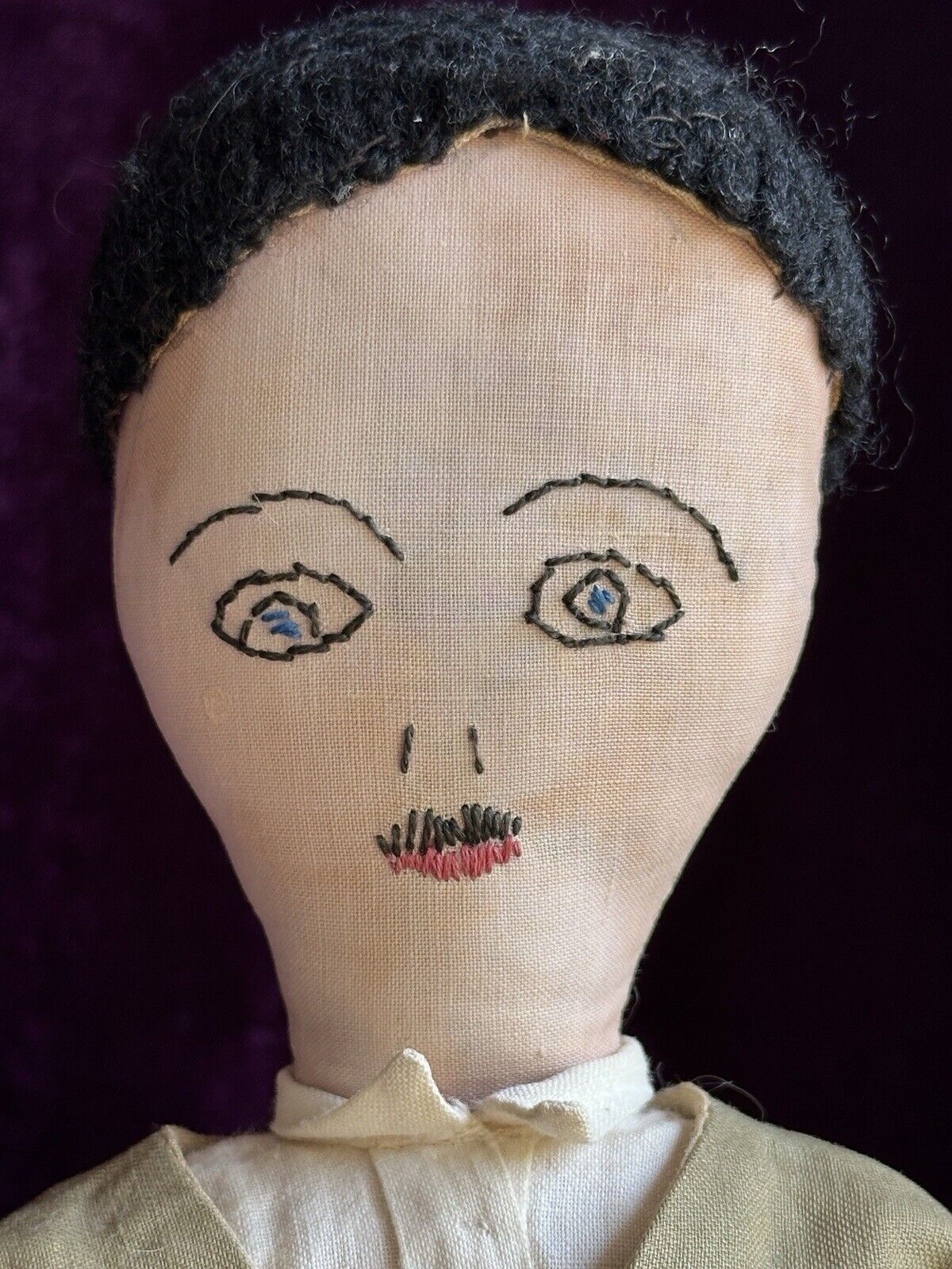Antique American Primitive 15” Handmade Cloth Rag Folk Soldier (?) Doll