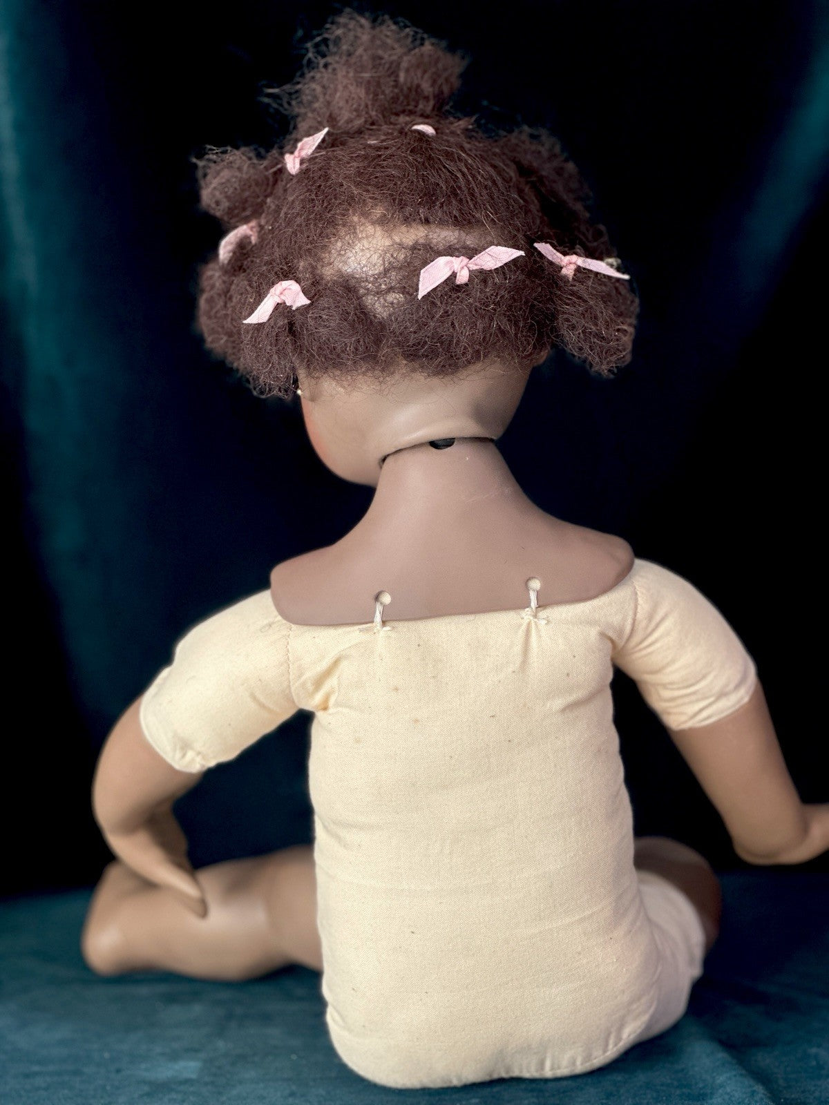 Collectible Porcelain Artist Dark Complexion 21” Baby Doll With Teddy Bear