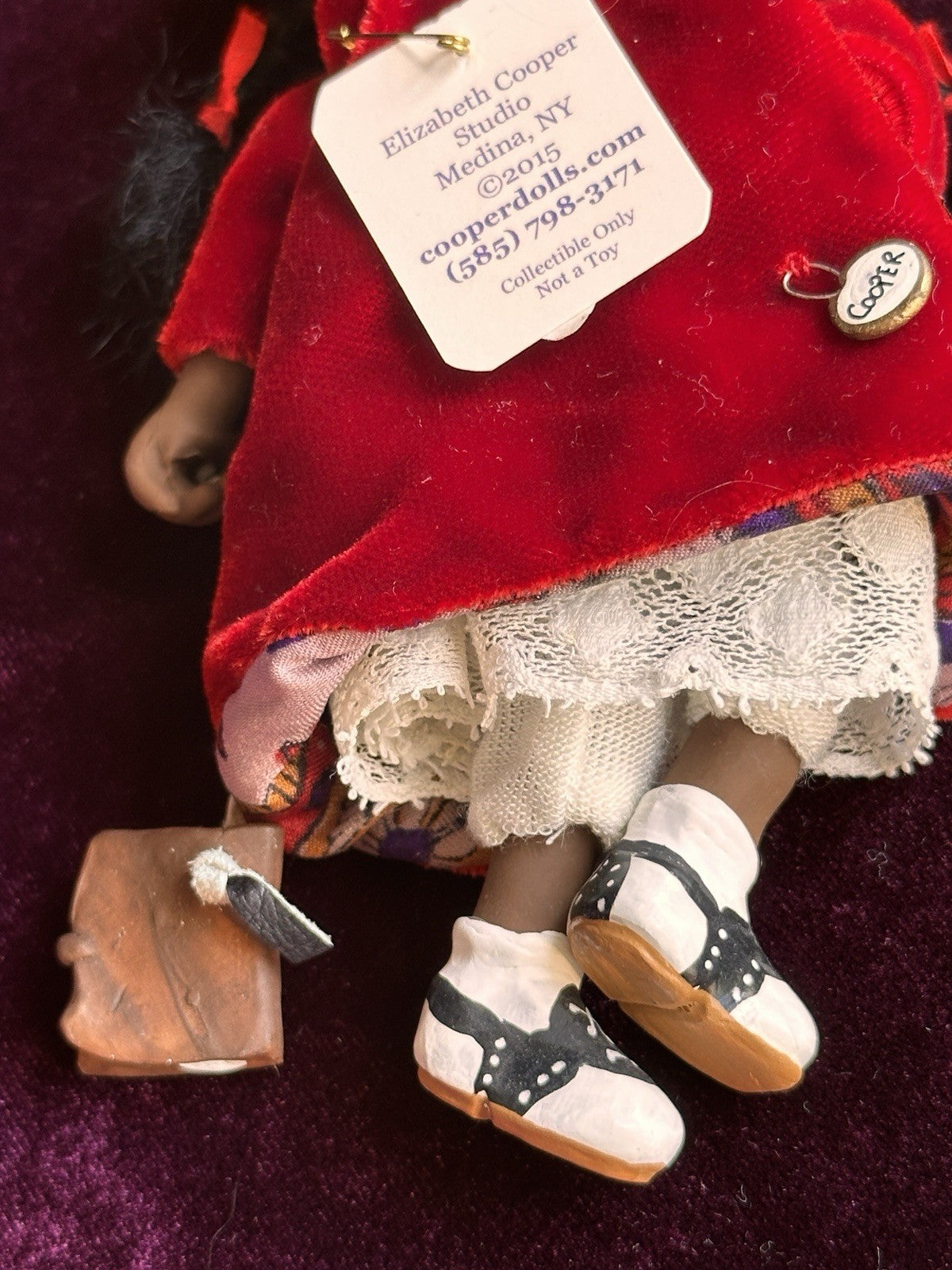 OOAK Miniature Handmade Elizabeth Cooper 5” Polymer Clay Cloth African Girl Doll