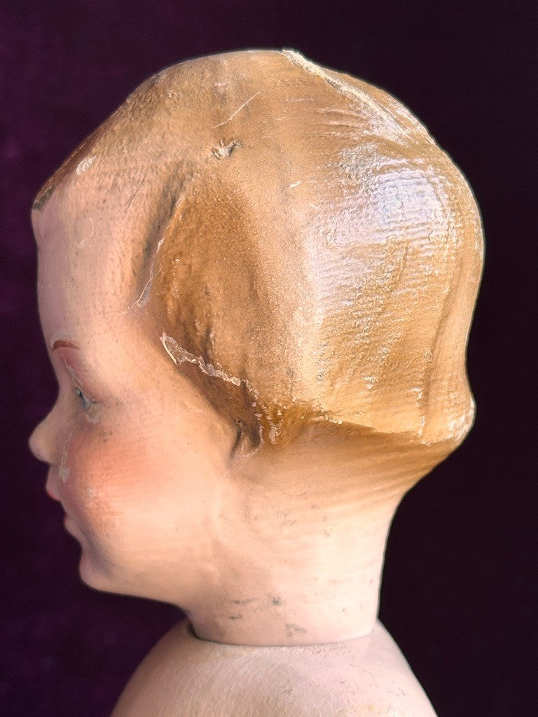 Antique American 15” Schoenhut 101 Series Wooden Jointed Girl Doll Molded Hair