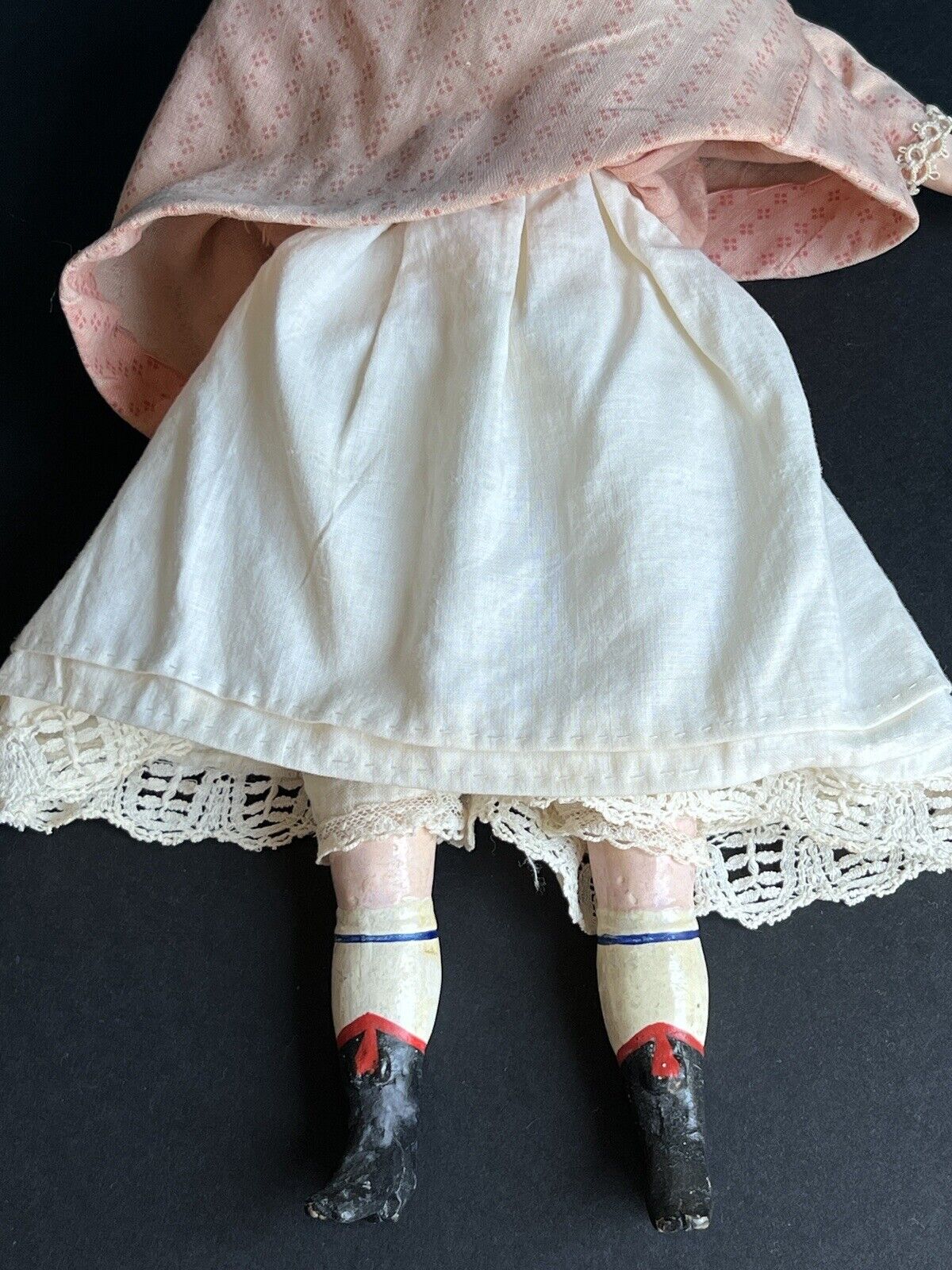 Antique German 13.5” Wax Over Papier Mache Pumpkin Head Pierced Ears Doll