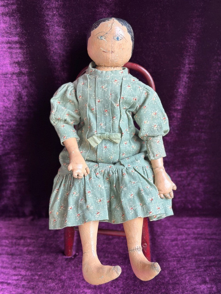 Antique American Primitive 20.5" Oil-Painted Cloth Rag Folk Art Doll