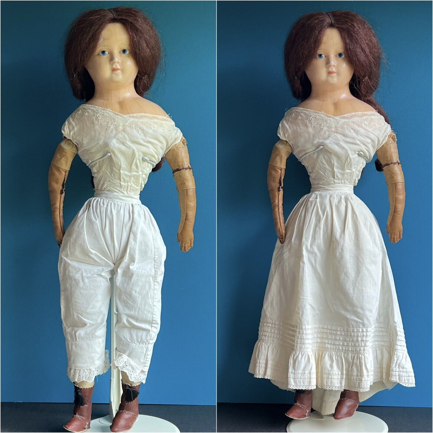 Large Antique German 30” Wax Over Papier Mache Doll