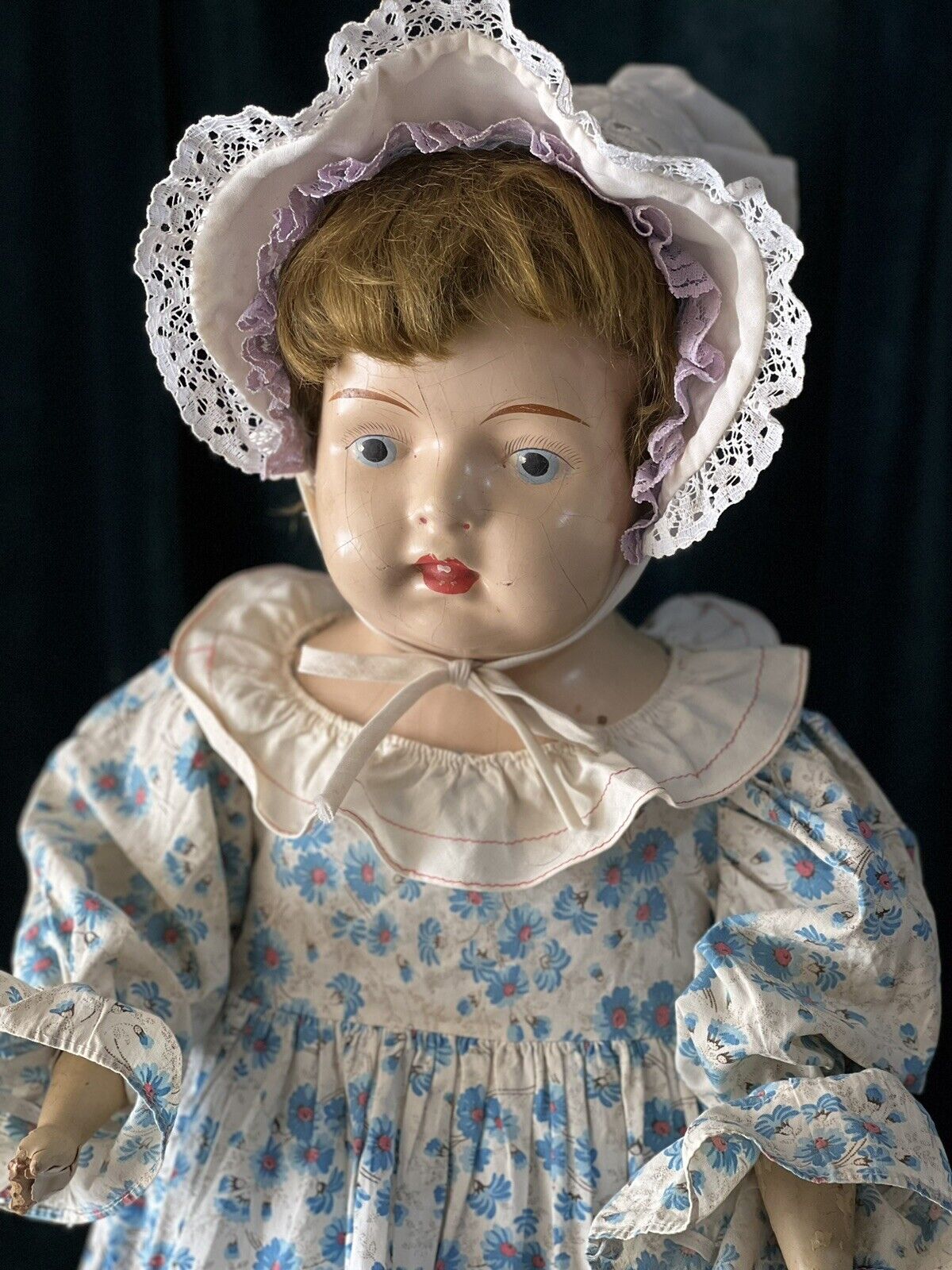Antique 1920’s Wooden & Composition Babs The Walking 27” Doll by Harry H Coleman