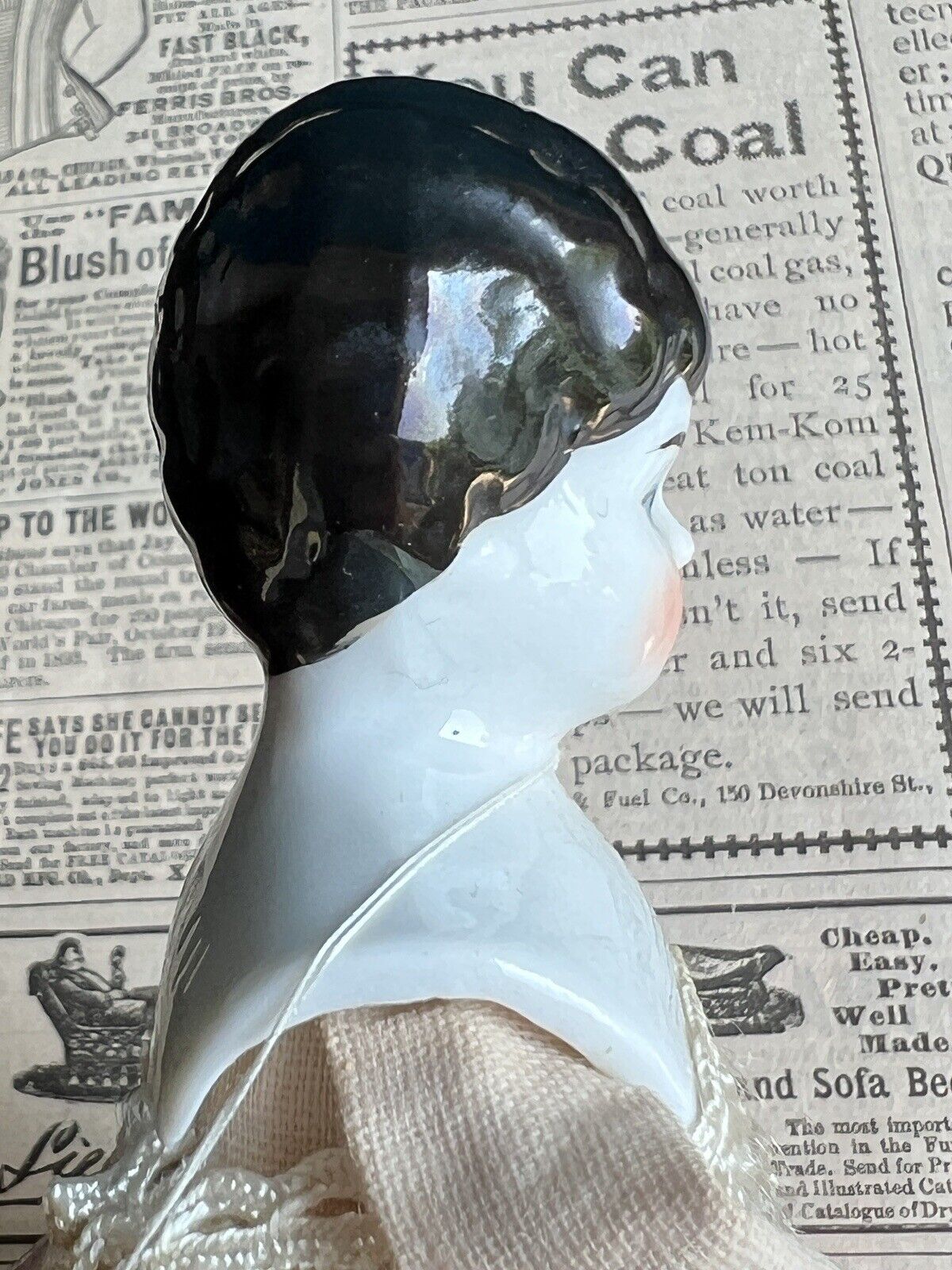 Antique German 9” Hertwig Miniature China Shoulder Head Doll